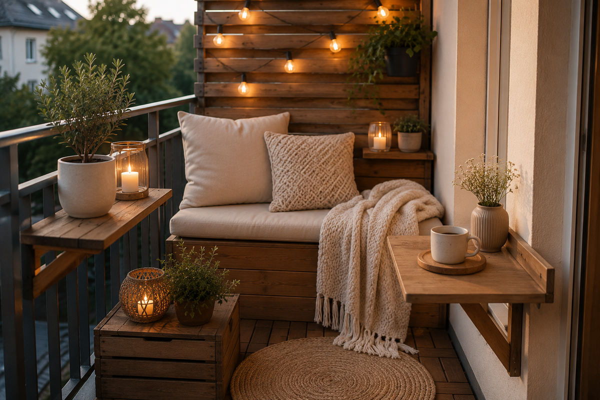 Hygge Balkon gestalten: 10 gemütliche Ideen für kleine Outdoor-Oasen
