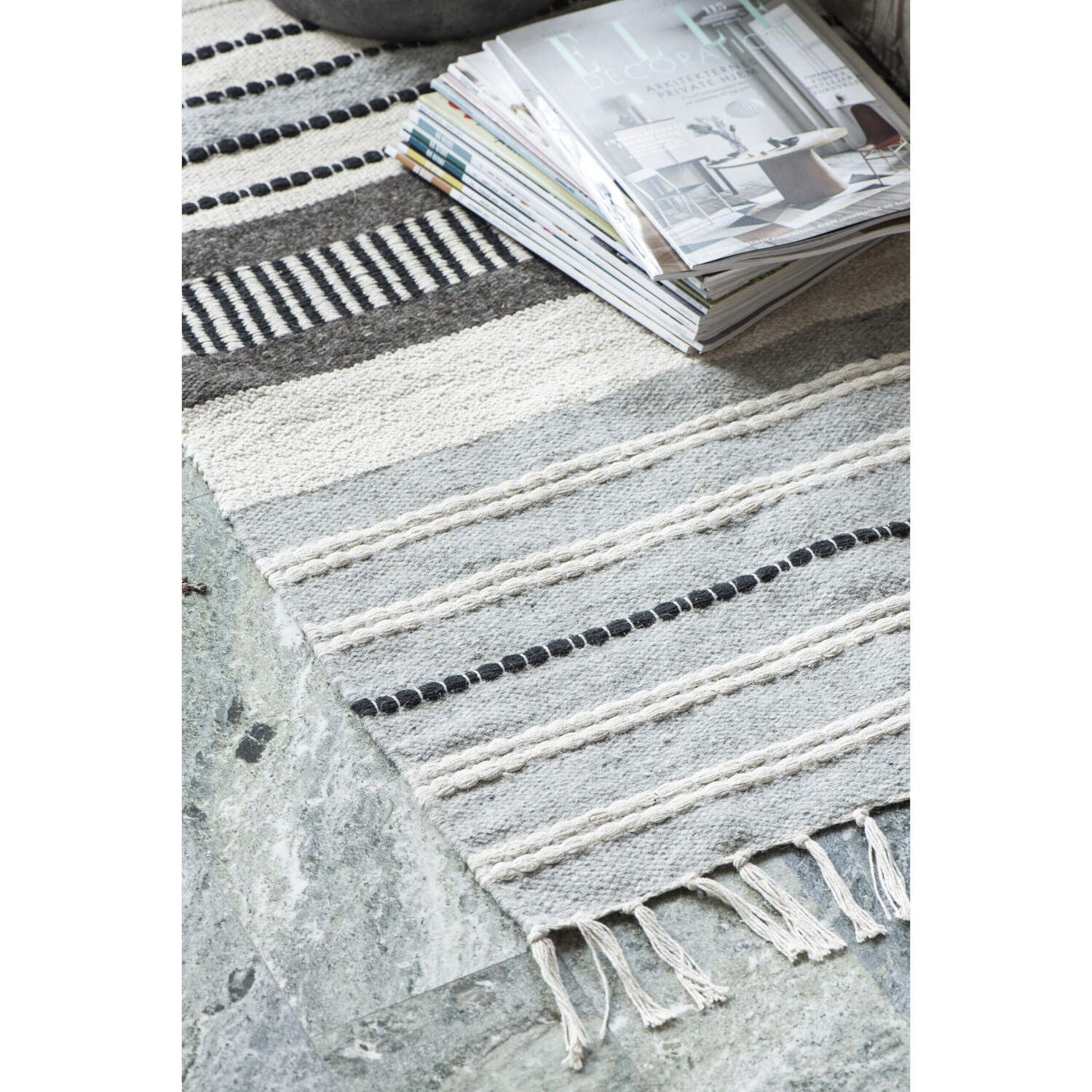 Teppich gestreift - 120x180 cm (Natur/Schwarz) Ib Laursen