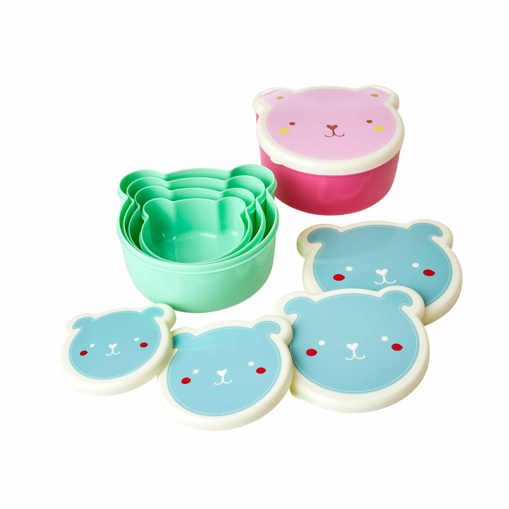 Plastic Lunchbox with Assorted Animal Faces Print - Set of 4 - grün Rice