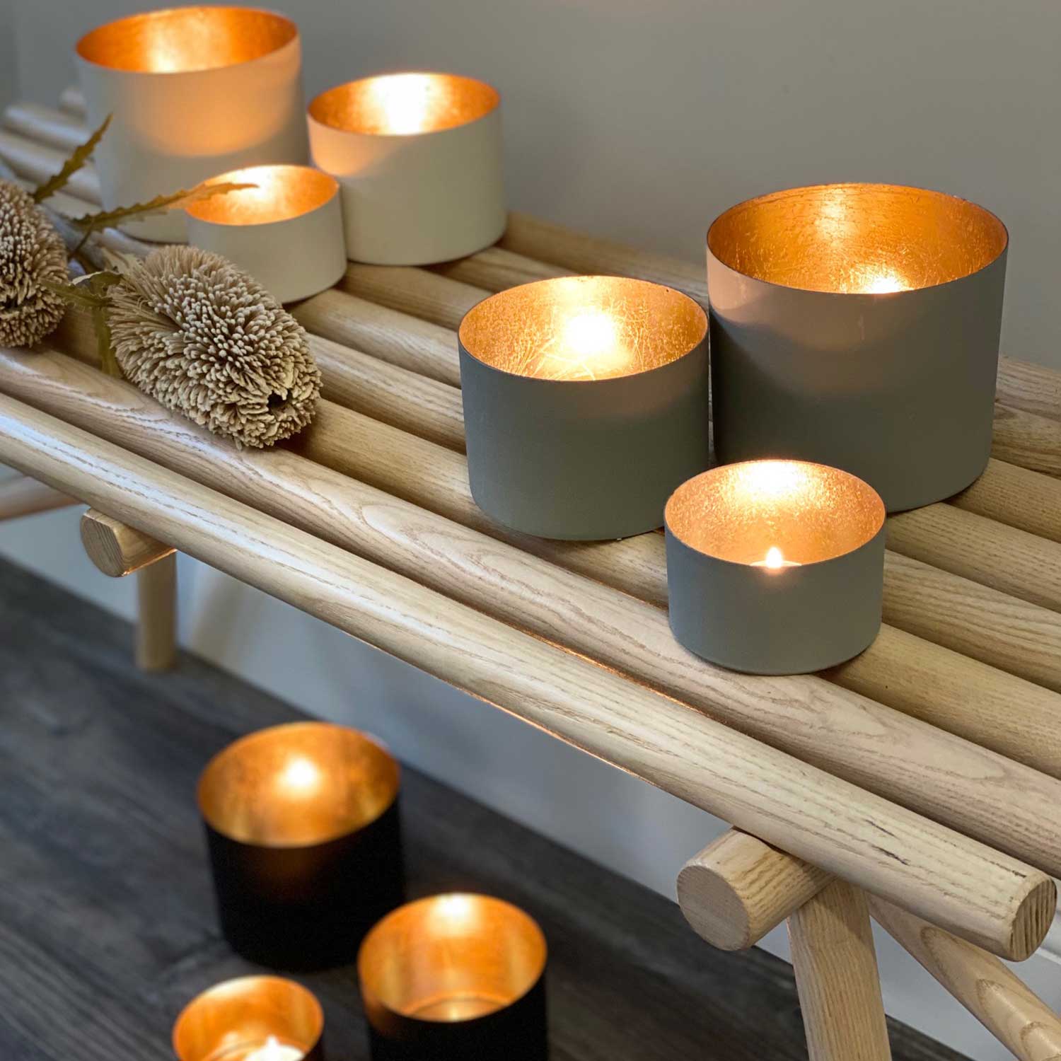 Windlicht "Chennai" - L (Grau/Gold)