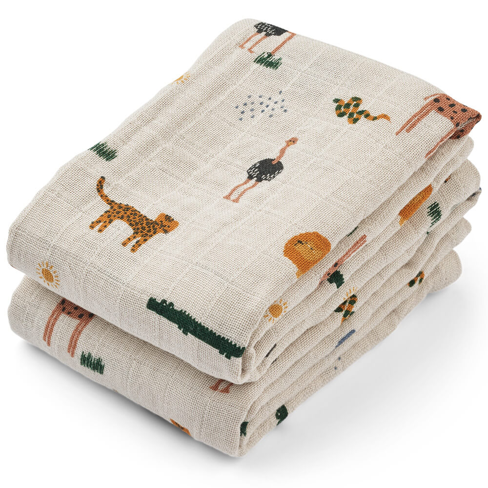 Musselintuch "Lewis" im 2er-Pack aus Bio-Baumwolle (Safari Sandy Mix) Liewood