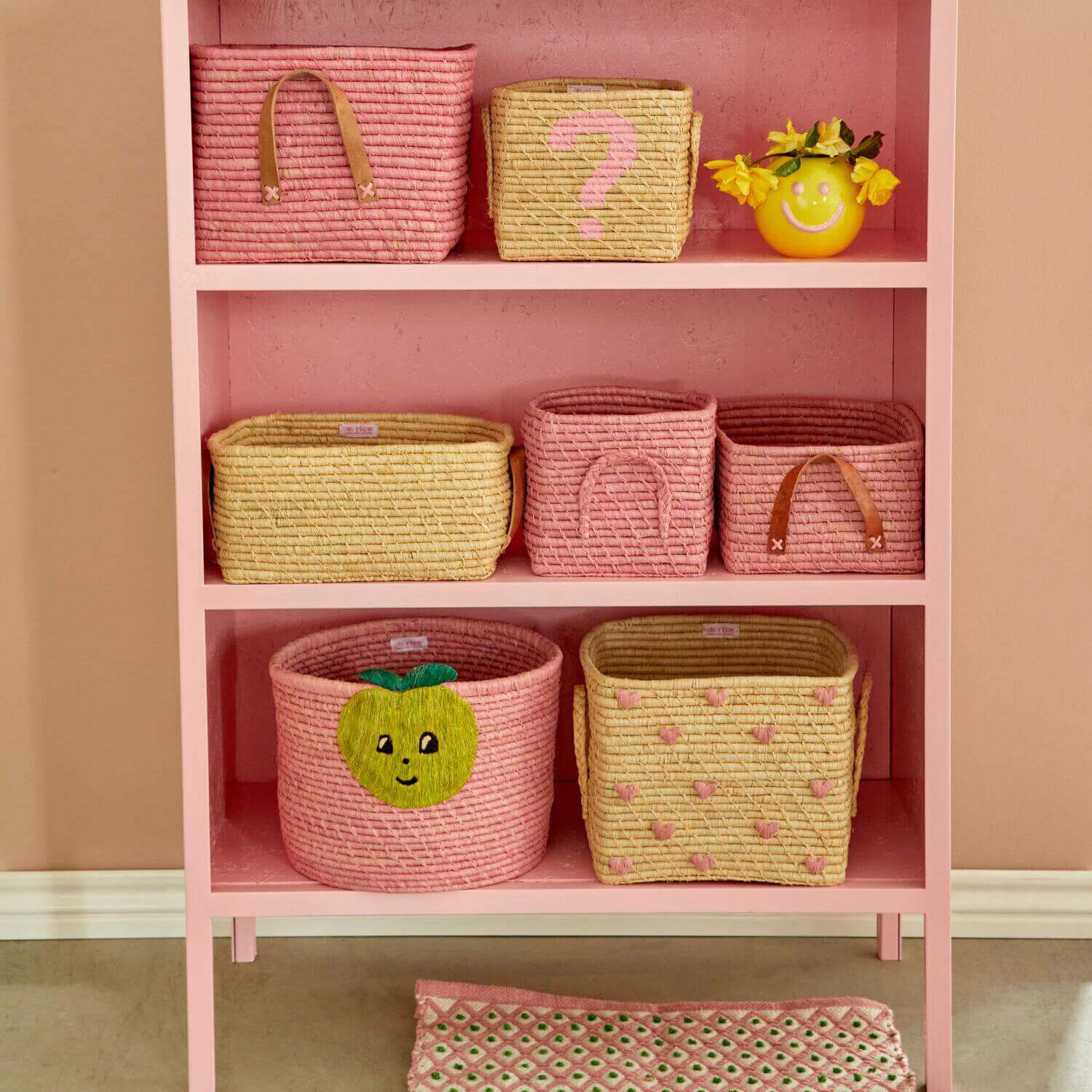 Aufbewahrungskorb aus Raffia "Apple/Apfel" - Rund (Pink) Rice