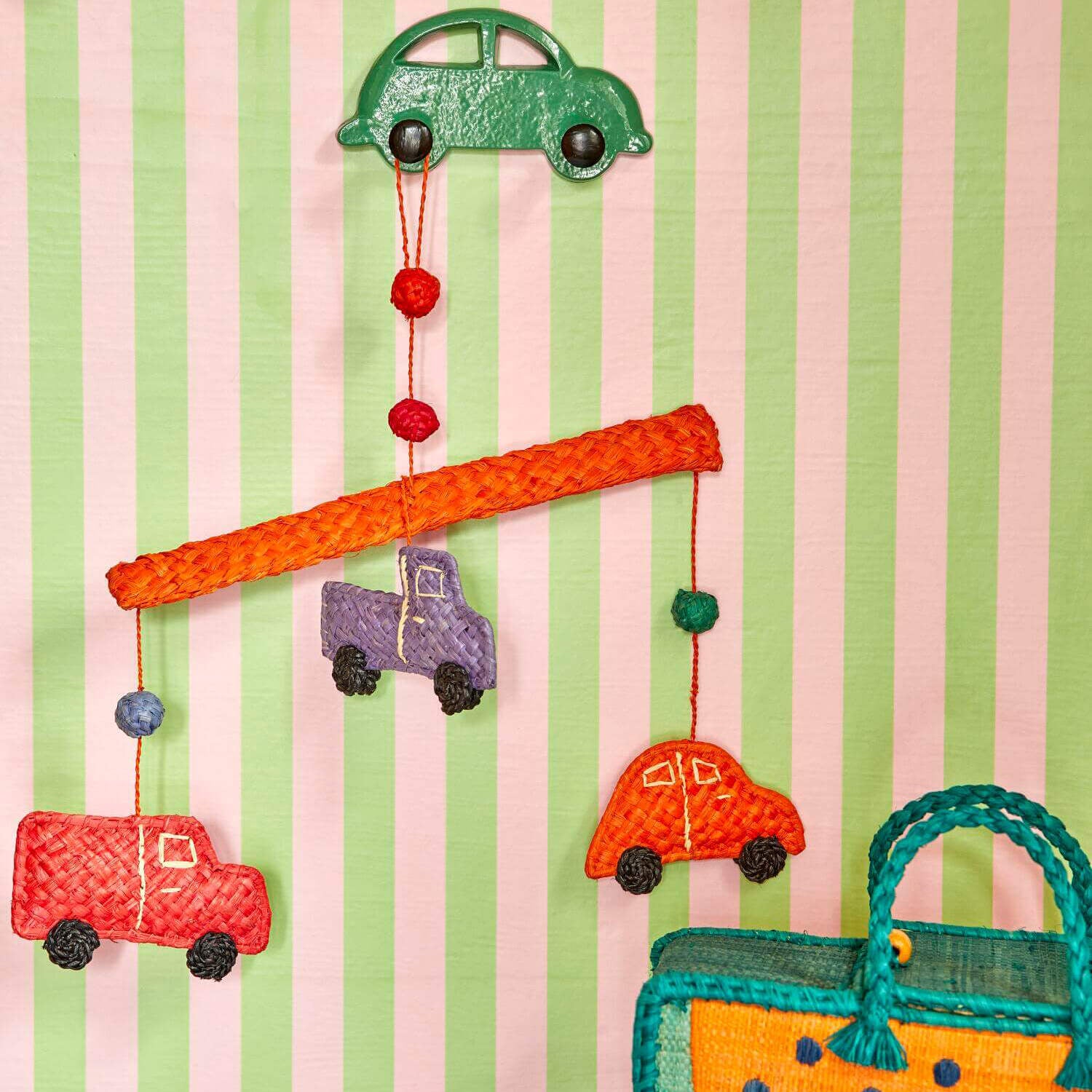 Mobile aus Raffia "Autos" (Bunt) Rice