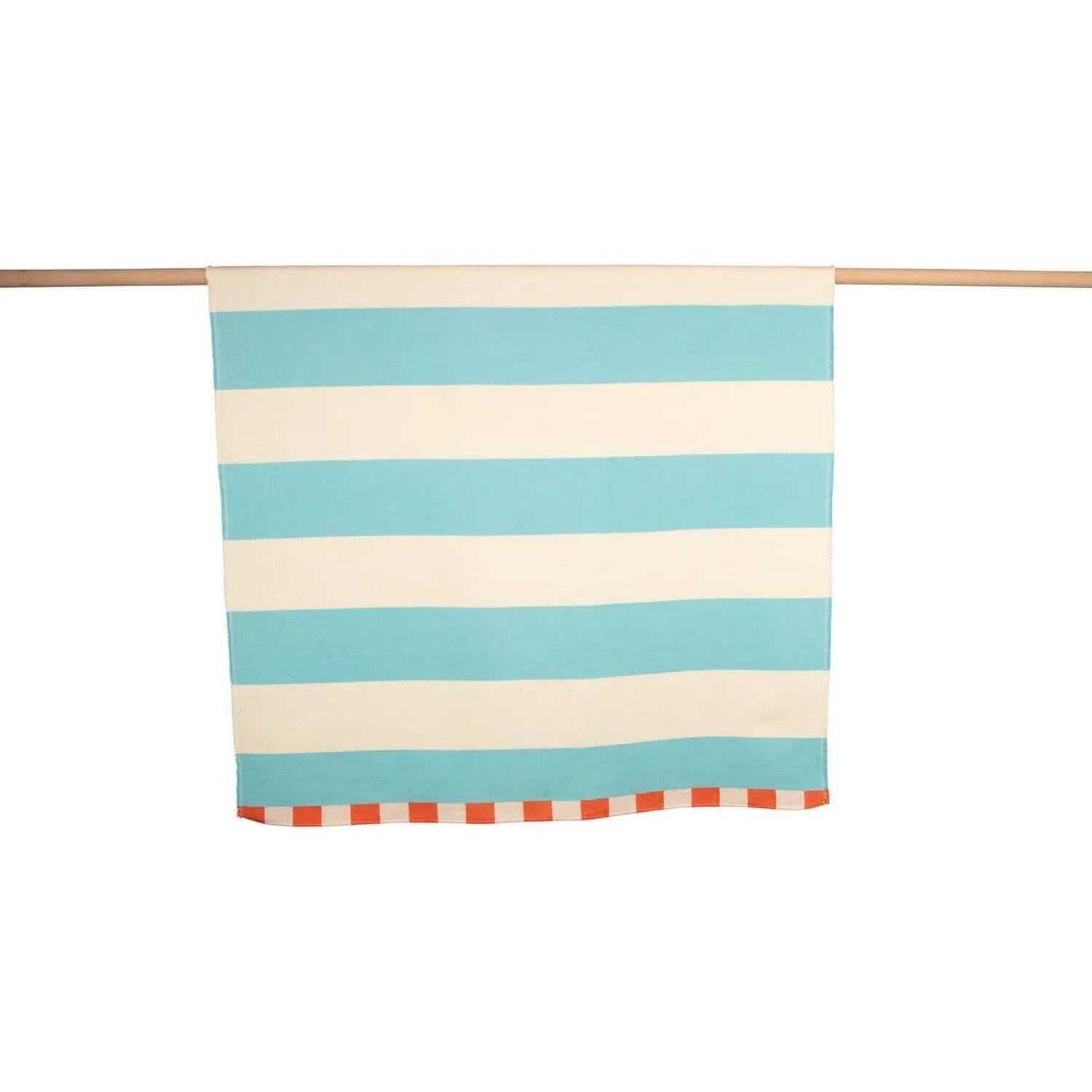 Flanelldecke "LUCA - Blockstreifen" 140x200 cm (Hellblau/Beige)