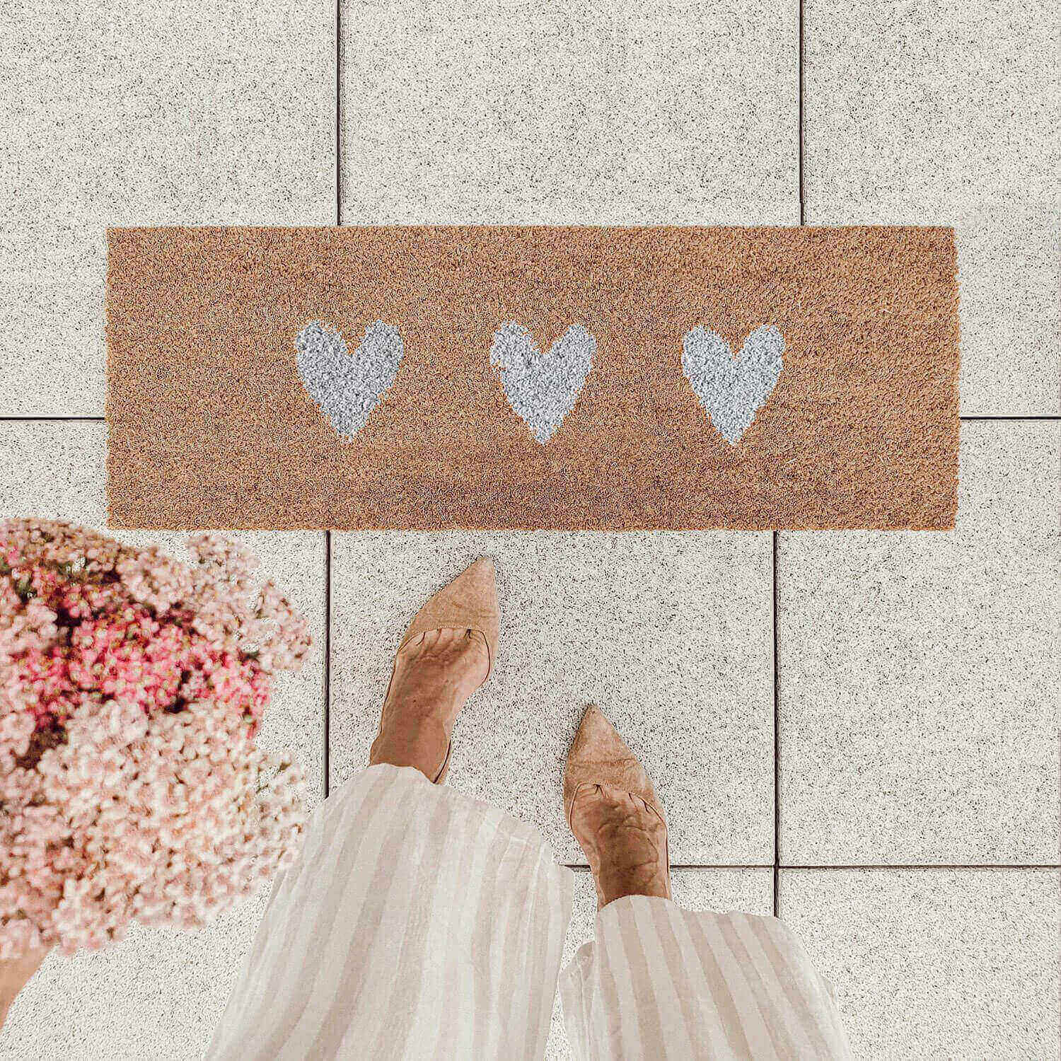 Kleine Kokosmatte "Kleine Herzen" - 25x75 cm (Natur) Eulenschnitt