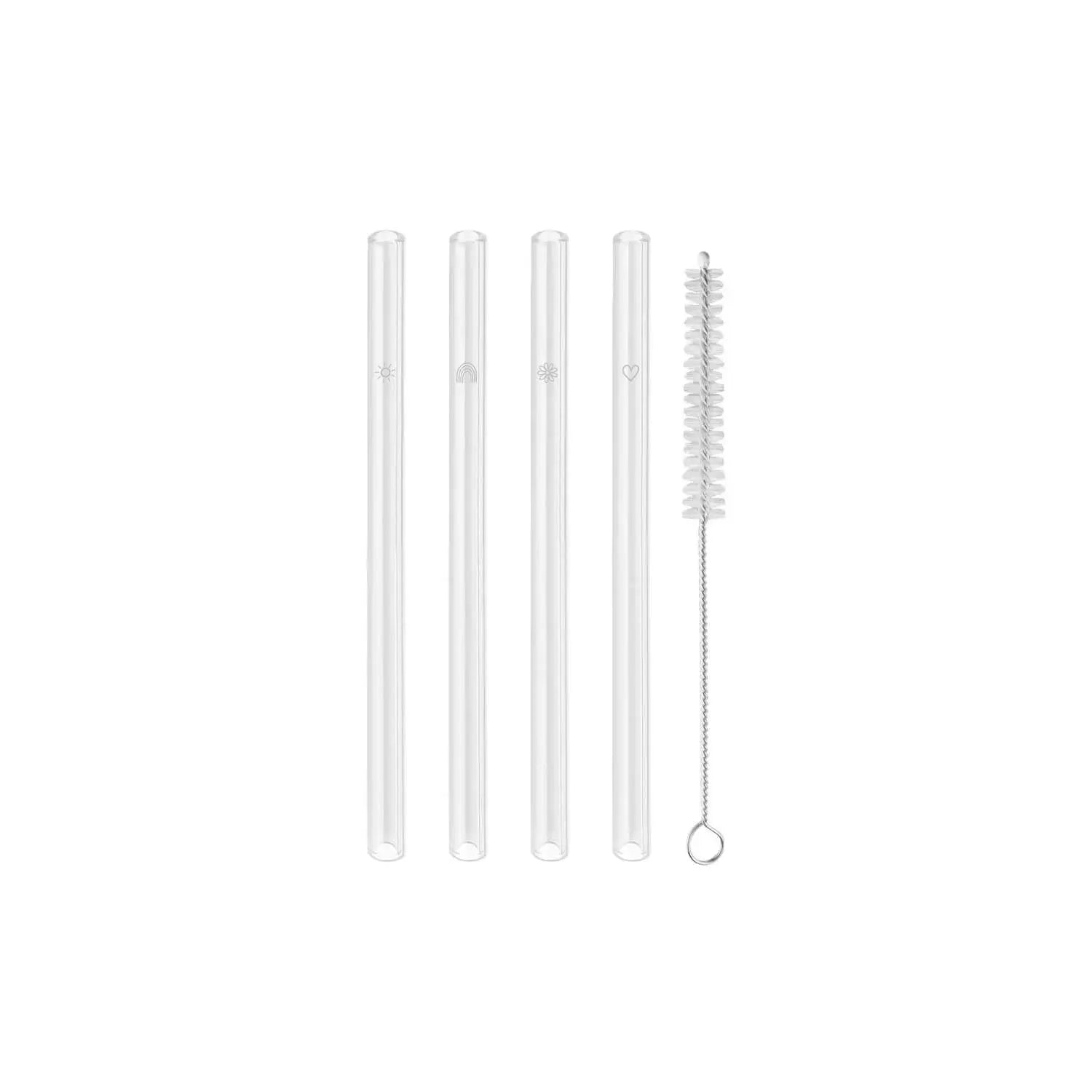Glas-Strohhalme "Sommer" im 4er-Set - 13 cm (Transparent) Eulenschnitt