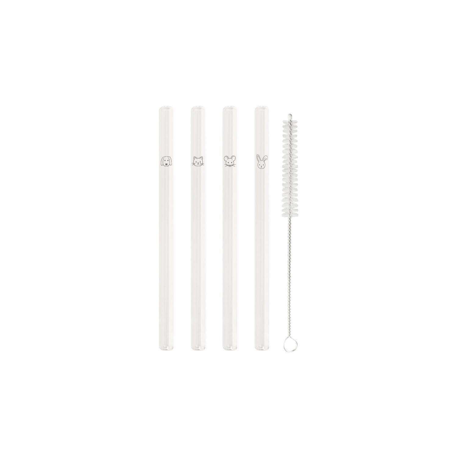 Glas-Strohhalme "Tiere" im 4er-Set - 13 cm (Schwarz) Eulenschnitt