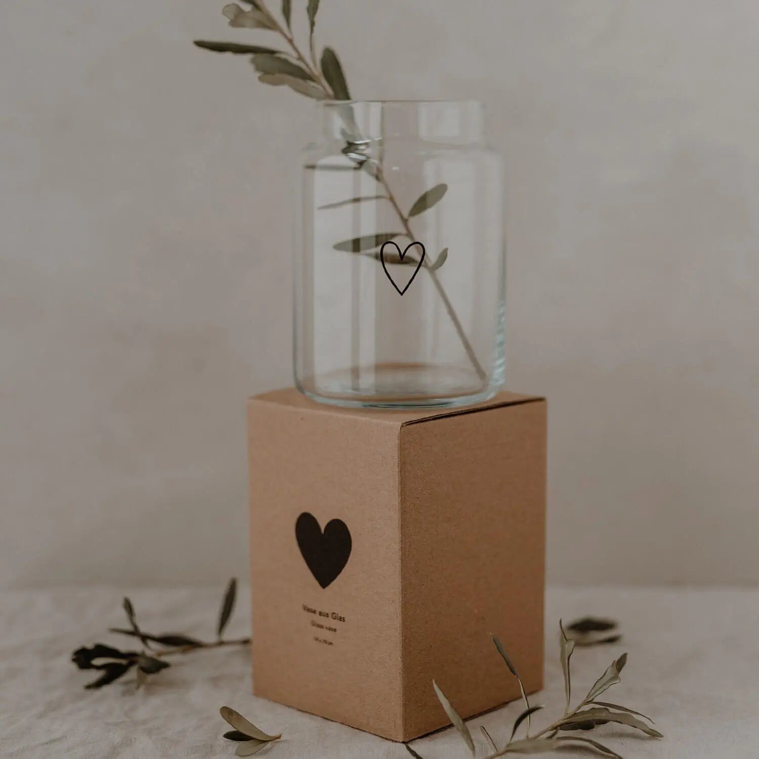 Vase aus Glas "Herz" - groß (Transparent) Eulenschnitt