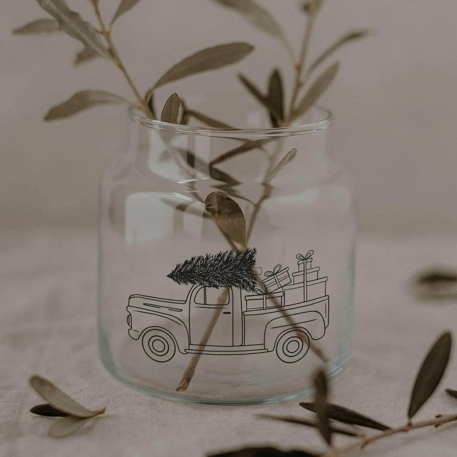 Vase aus Glas "Weihnachtsauto" - 10x9,5 cm (Transparent/Schwarz) Eulenschnitt