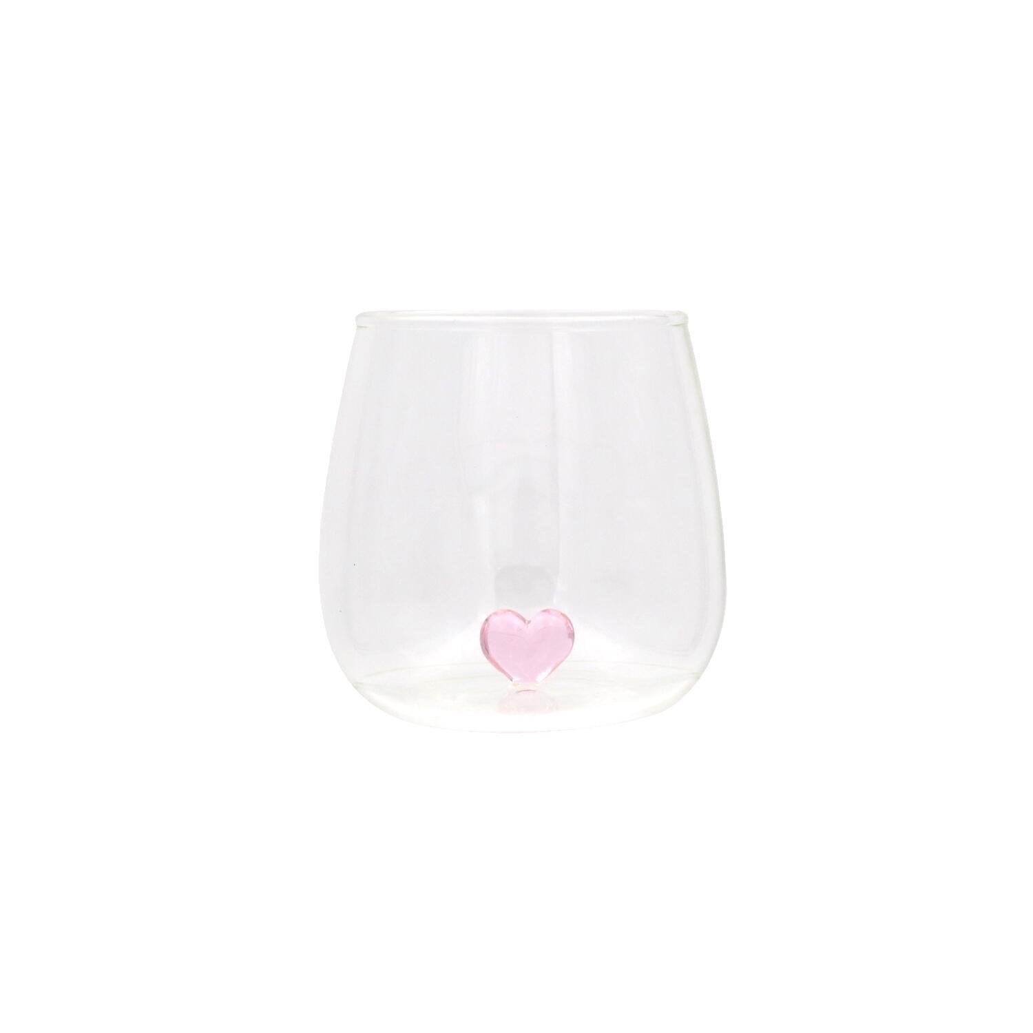 Trinkglas "Herzfigur" (Transparent/Rosa) Eulenschnitt