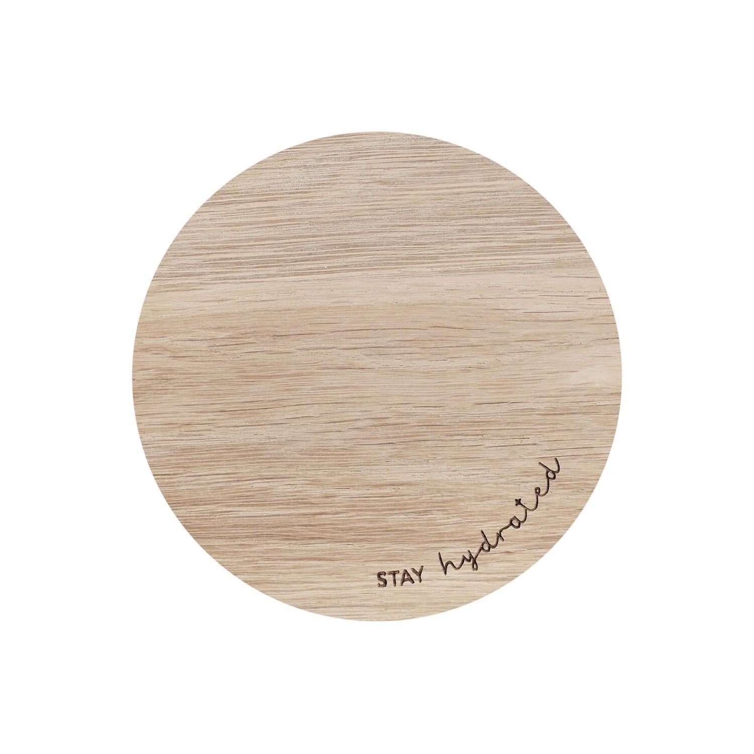 Untersetzer aus Eiche "Stay hydrated" - 11,2 cm (Natur) Eulenschnitt