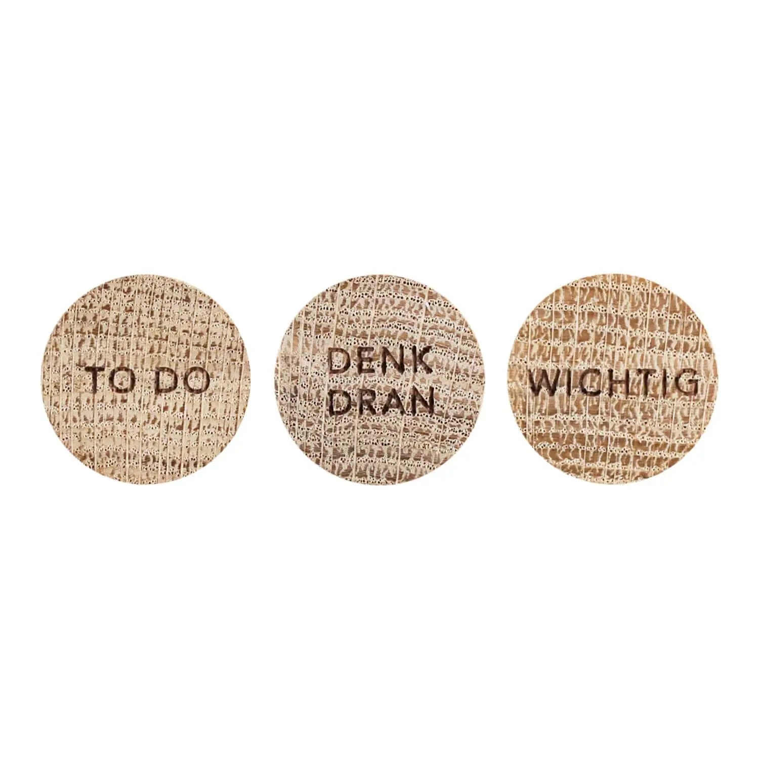 Holz-Magnet "Denk dran" im 3er-Set - 2,5 cm (Natur) Eulenschnitt