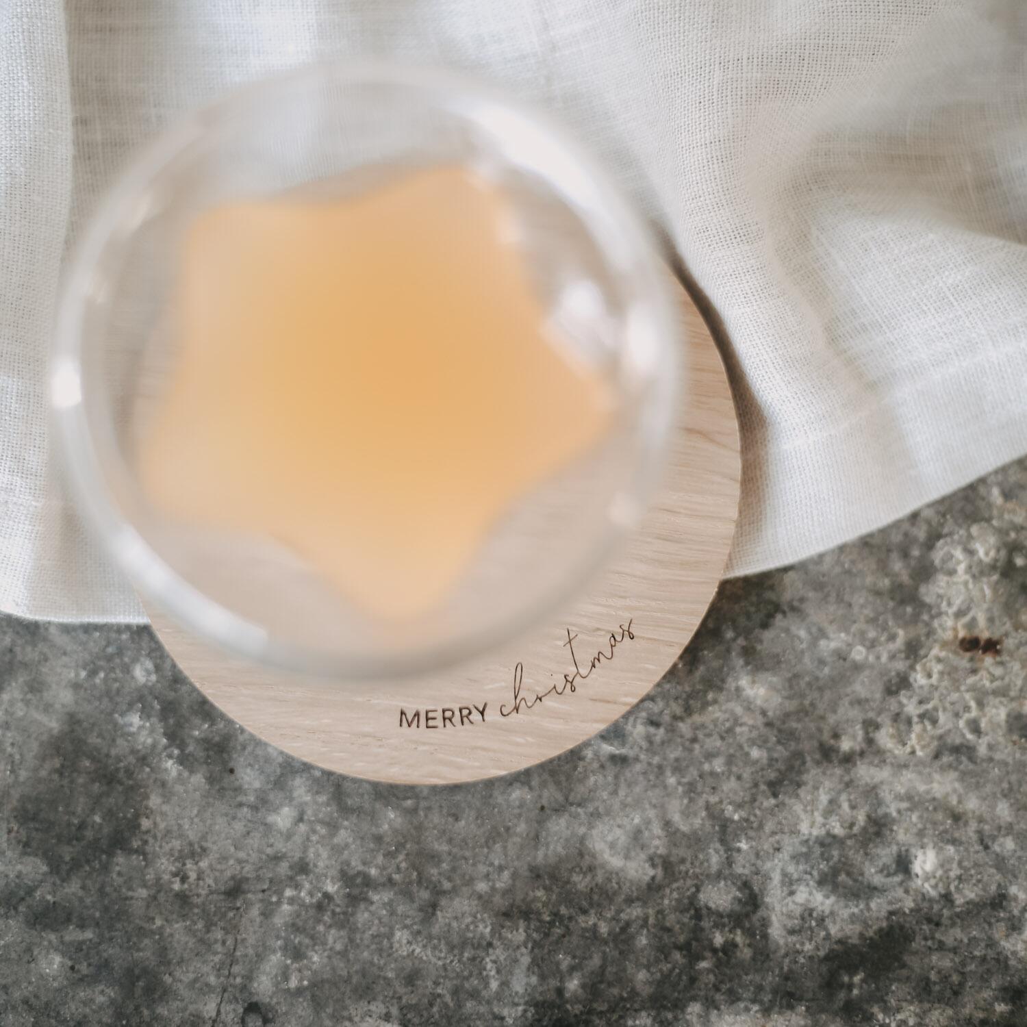 Untersetzer "Merry Christmas" - 11,2 cm (Natur) Eulenschnitt