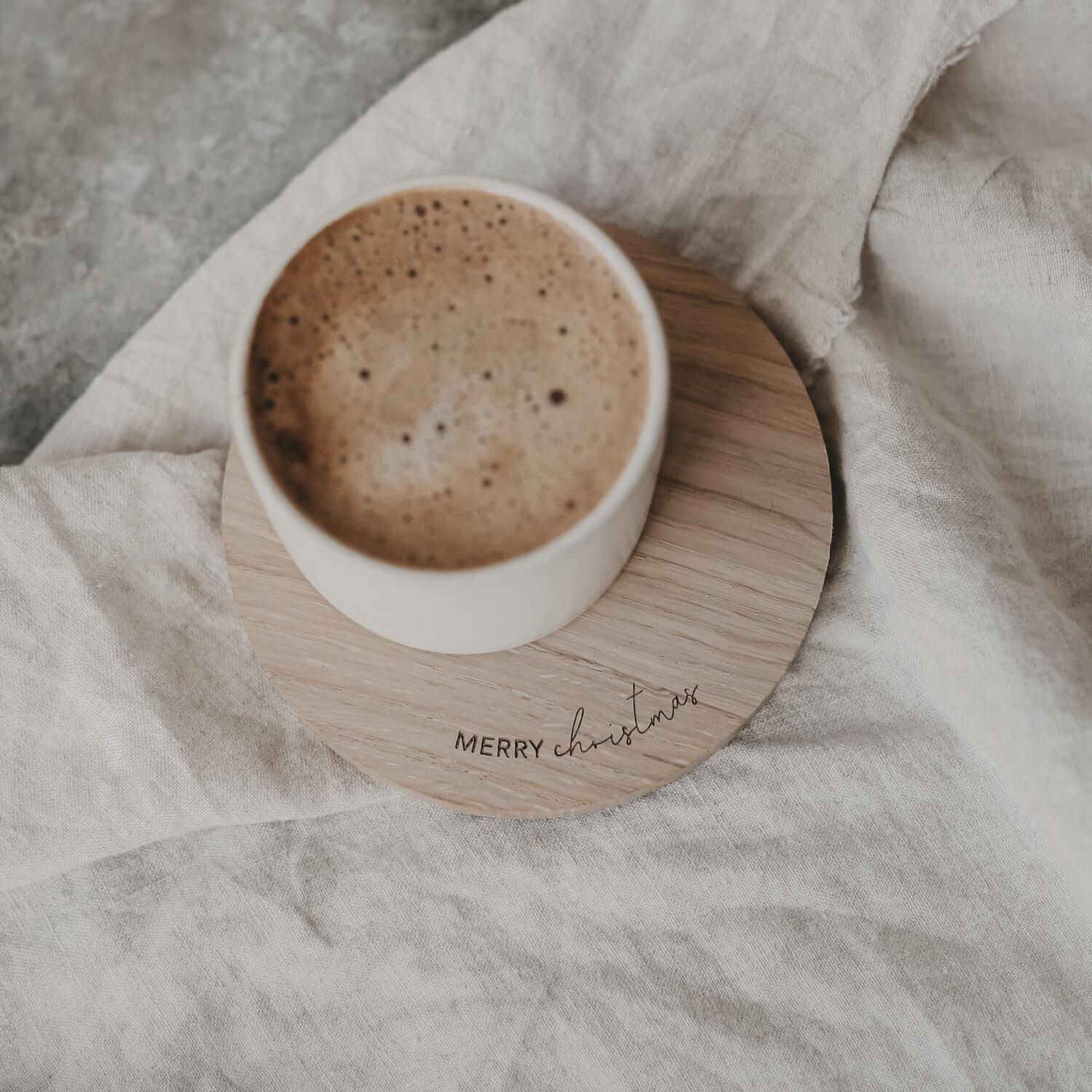 Untersetzer "Merry Christmas" - 11,2 cm (Natur) Eulenschnitt