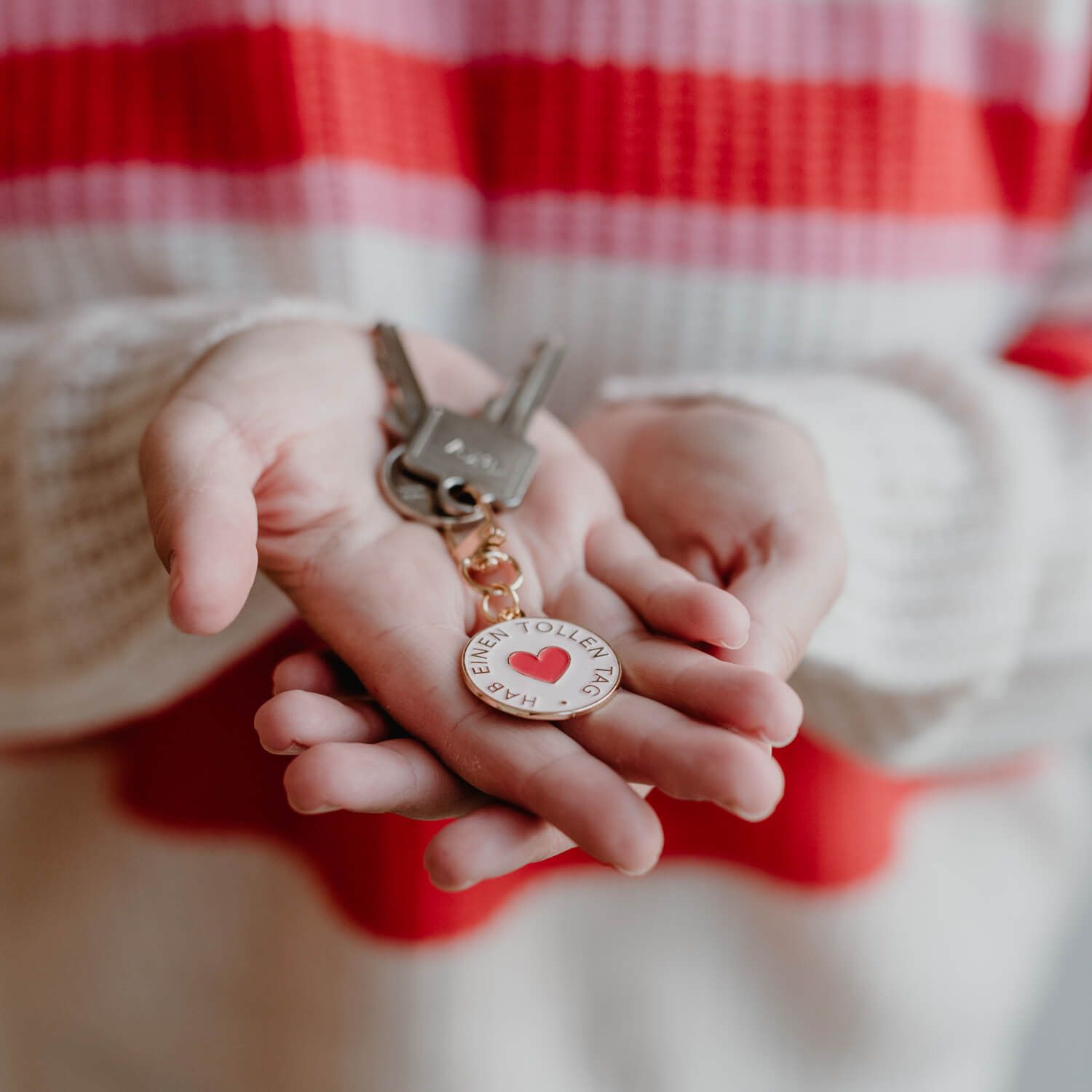 Schlüsselanhänger "Hab einen tollen Tag" - 3,2x6,8 cm (Rosa/Rot/Gold) Eulenschnitt