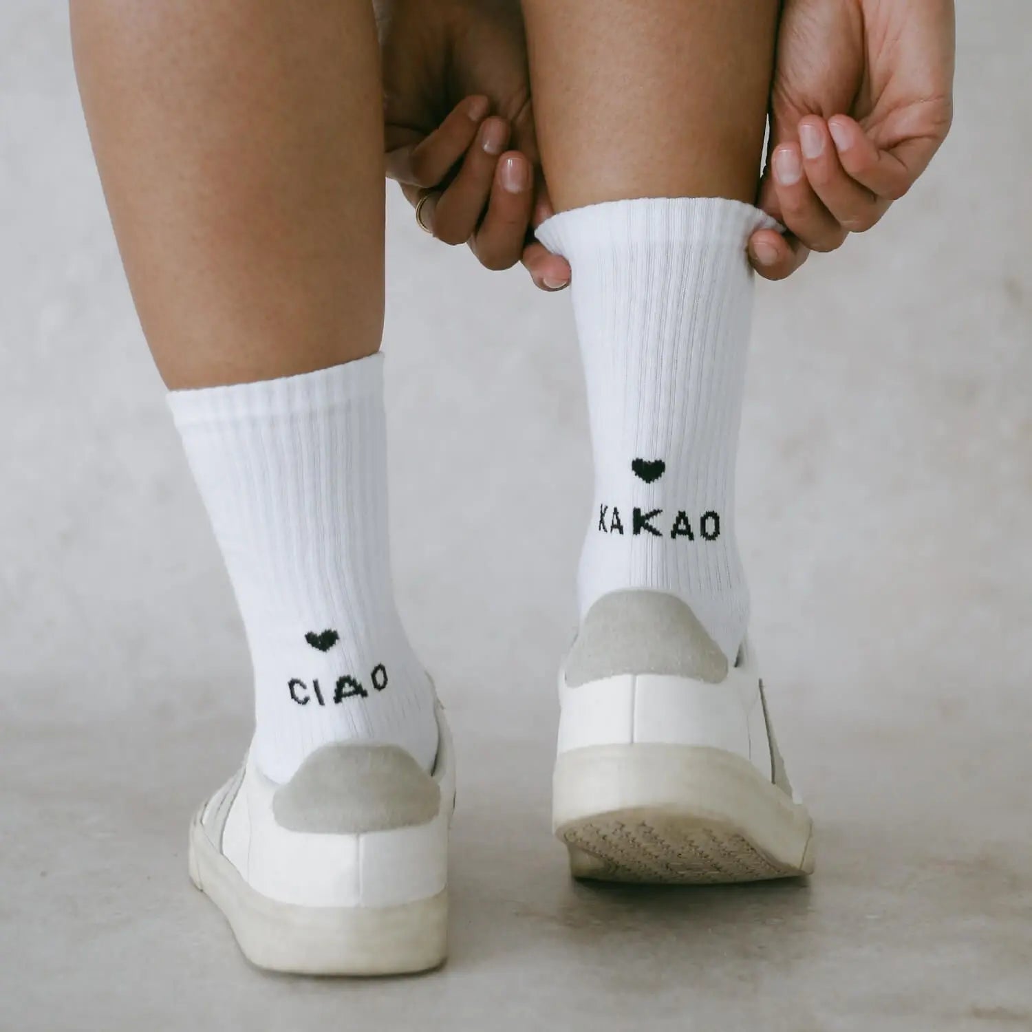 Socken "Ciao Kakao" (Weiß) Eulenschnitt