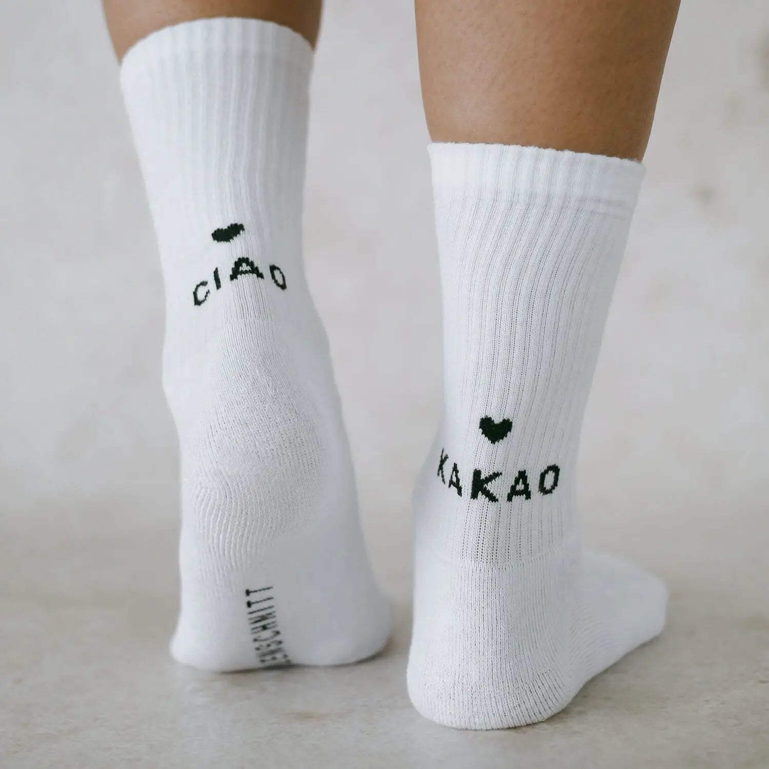 Socken "Ciao Kakao" (Weiß) Eulenschnitt