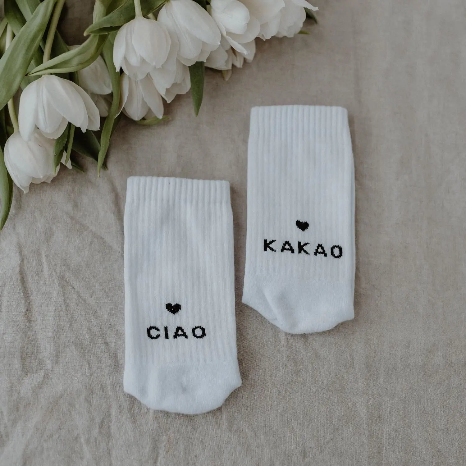 Socken "Ciao Kakao" (Weiß) Eulenschnitt