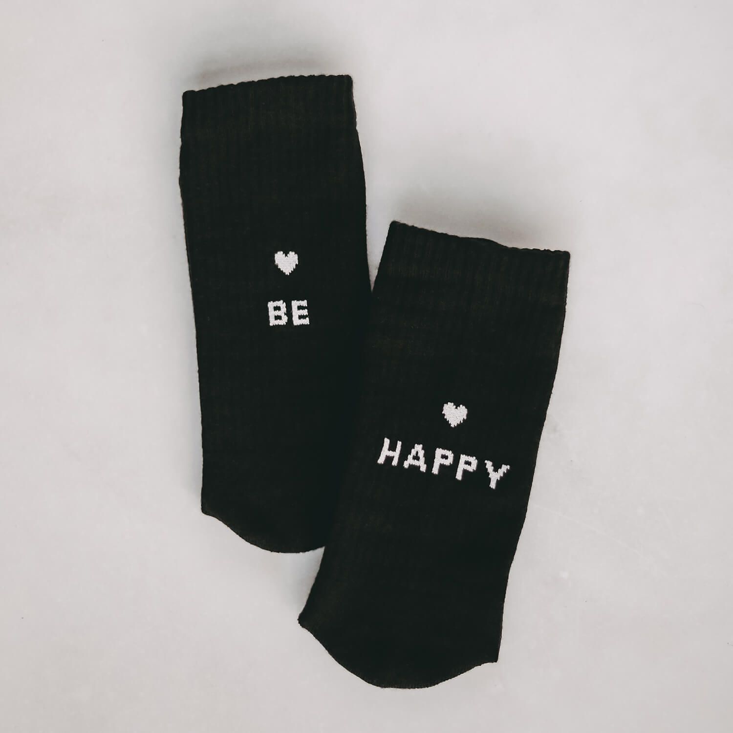 Socken "be happy" (Schwarz) Eulenschnitt