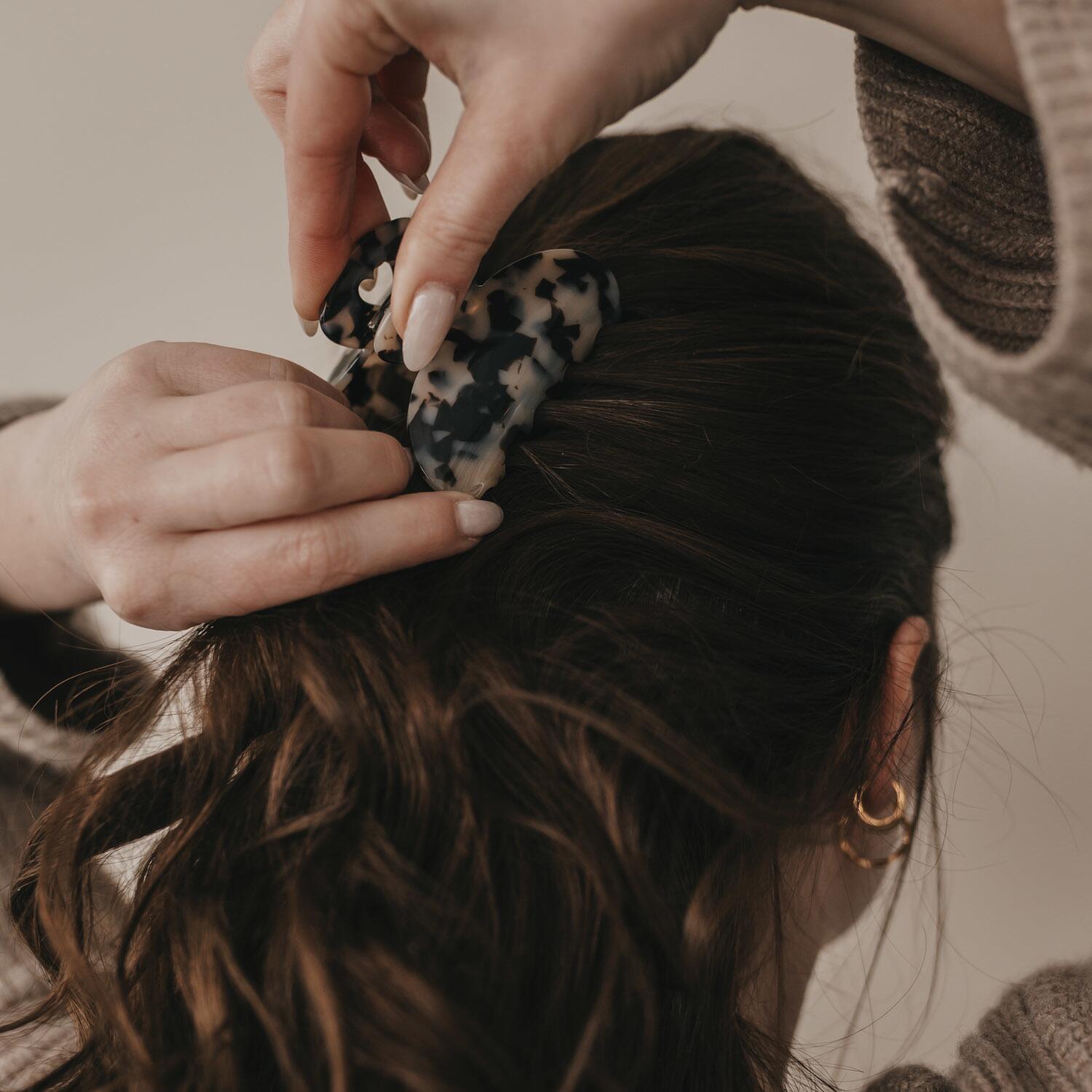 Große Haarspange "Herz" (Braun/Schwarz) Eulenschnitt