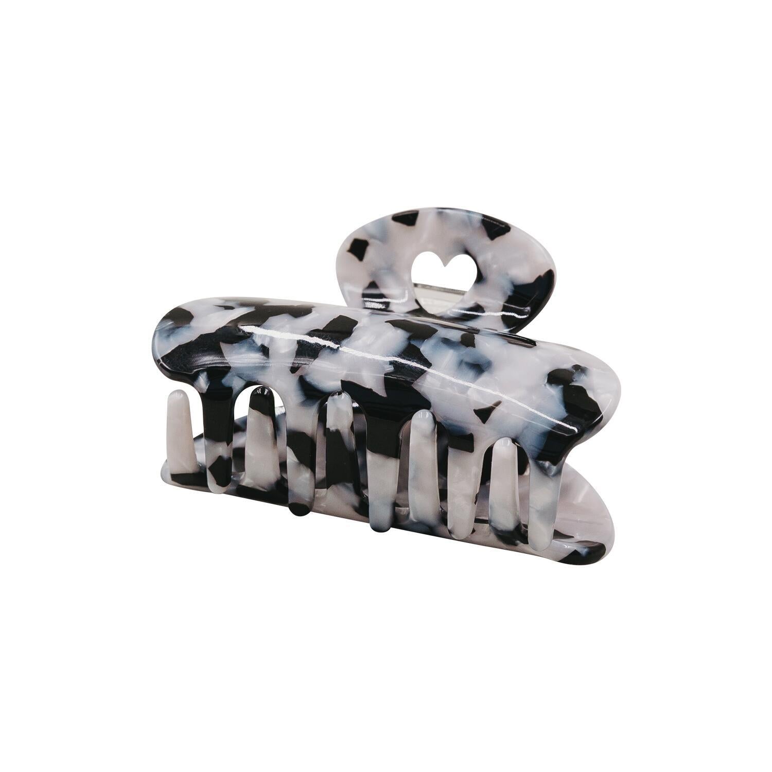 Große Haarspange "Herz" (Schwarz/Pearl) Eulenschnitt