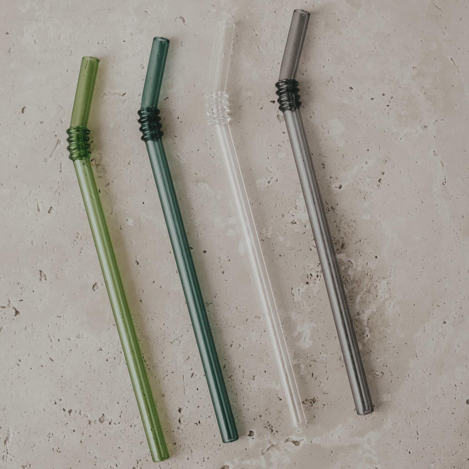 Geknickte Glas-Strohhalme im 4er-Set - 20 cm (Grün/Anthrazit/Transparent) Eulenschnitt