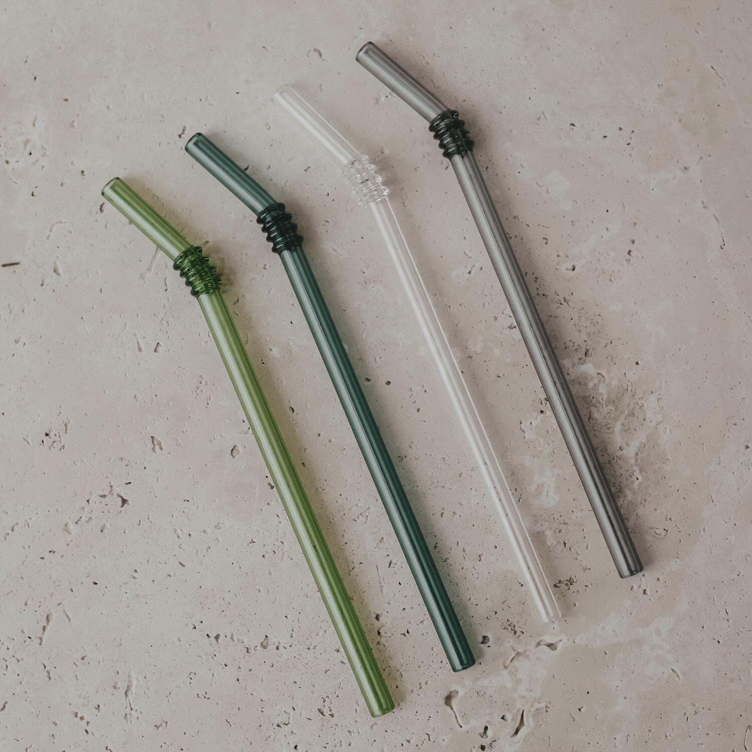 Geknickte Glas-Strohhalme im 4er-Set - 20 cm (Grün/Anthrazit/Transparent) Eulenschnitt