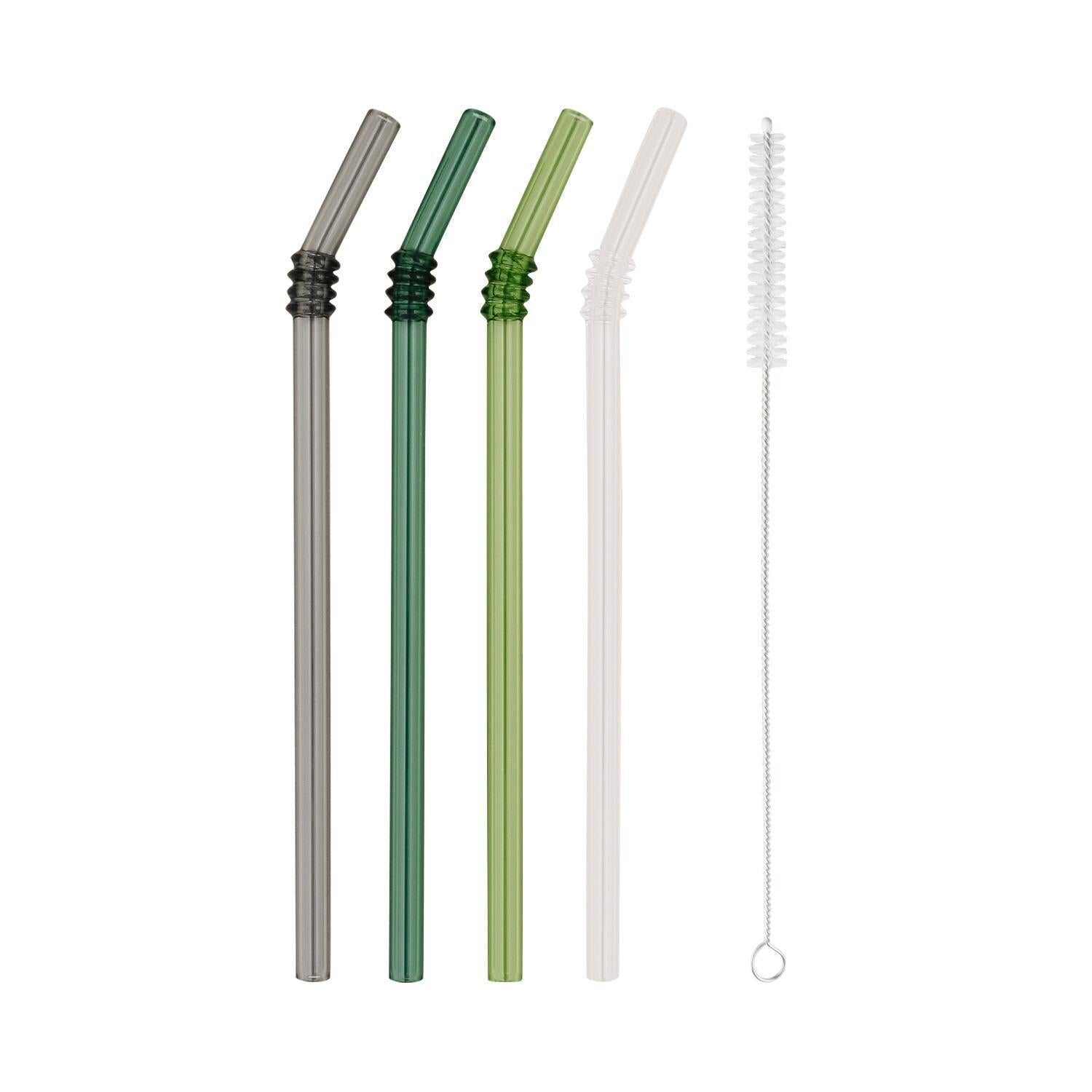 Geknickte Glas-Strohhalme im 4er-Set - 20 cm (Grün/Anthrazit/Transparent) Eulenschnitt