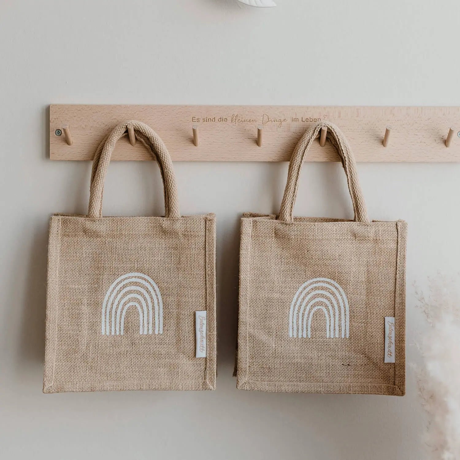 Mini Jute-Shopper "Regenbogen" - 2er-Set (Natur) Eulenschnitt