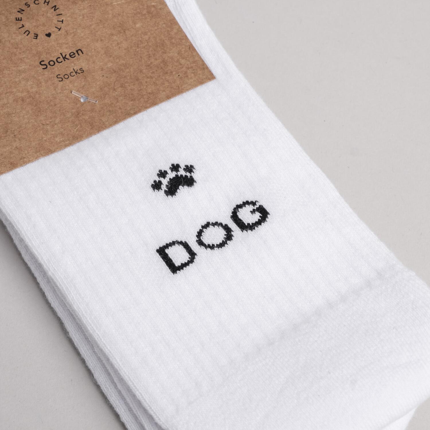 Socken "Dog Lover" (Weiß) Eulenschnitt