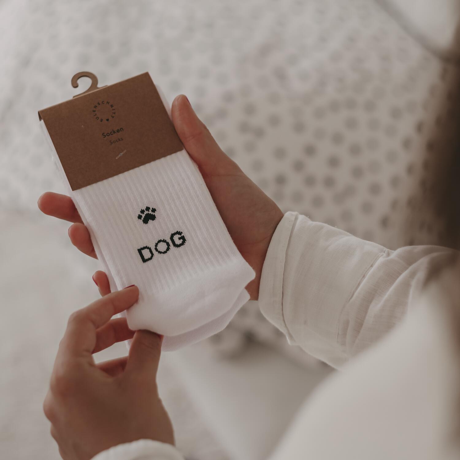 Socken "Dog Lover" (Weiß) Eulenschnitt