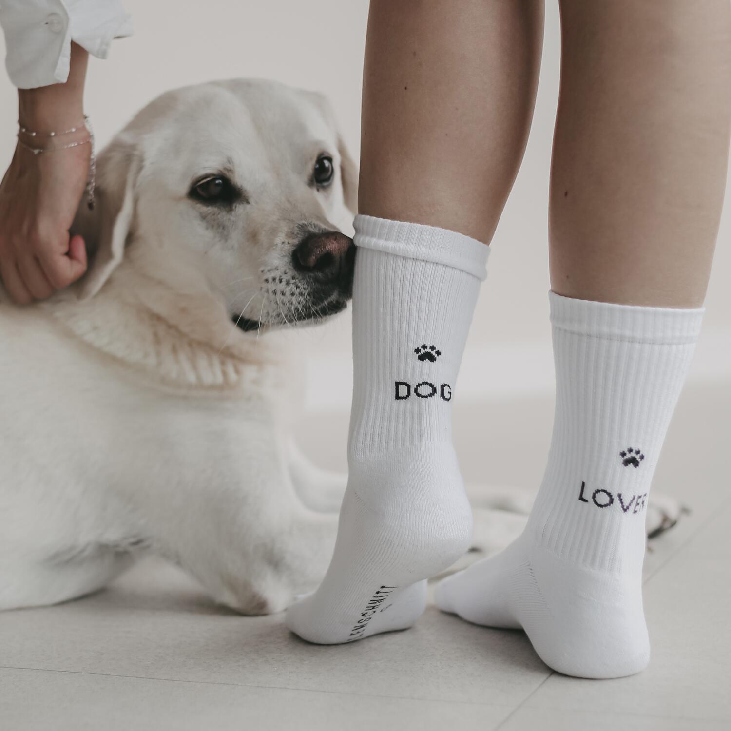 Socken "Dog Lover" (Weiß) Eulenschnitt