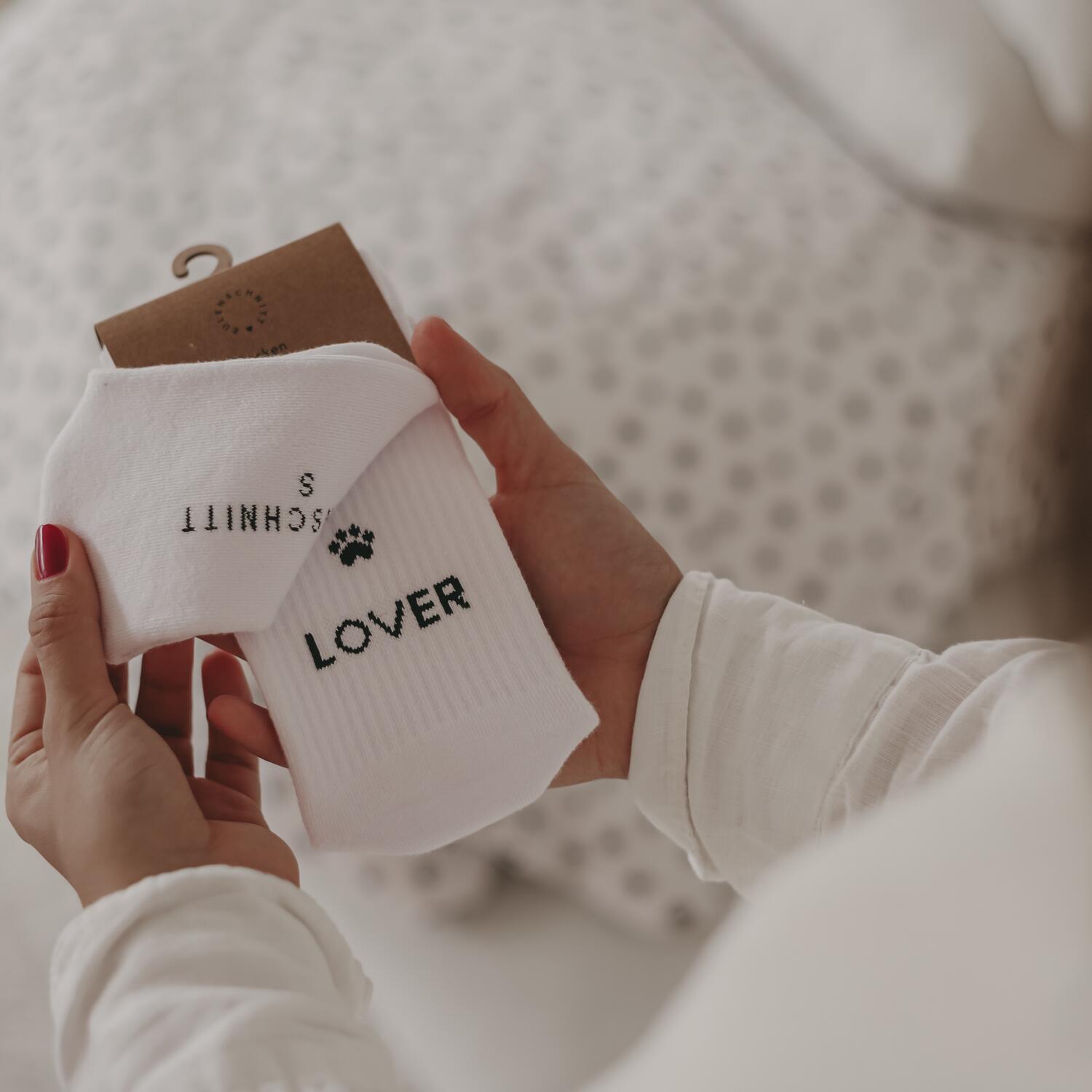 Socken "Dog Lover" (Weiß) Eulenschnitt