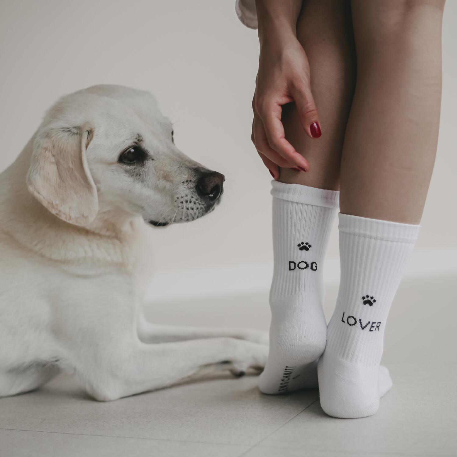 Socken "Dog Lover" (Weiß) Eulenschnitt