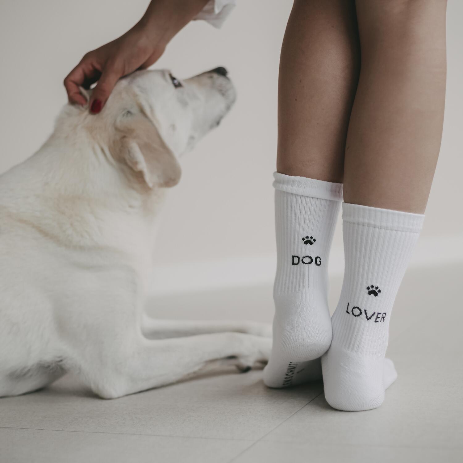Socken "Dog Lover" (Weiß) Eulenschnitt