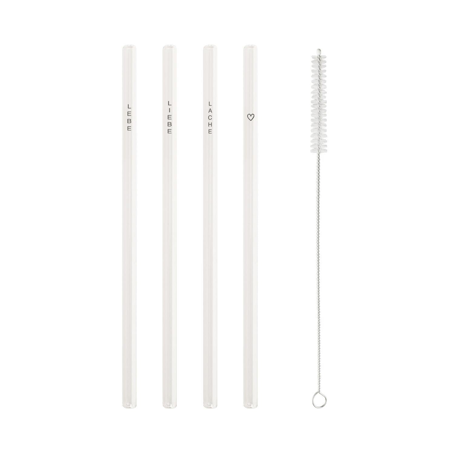 Glas-Strohhalme "Lebe Liebe Lache" im 4er-Set - 20 cm (Schwarz) Eulenschnitt