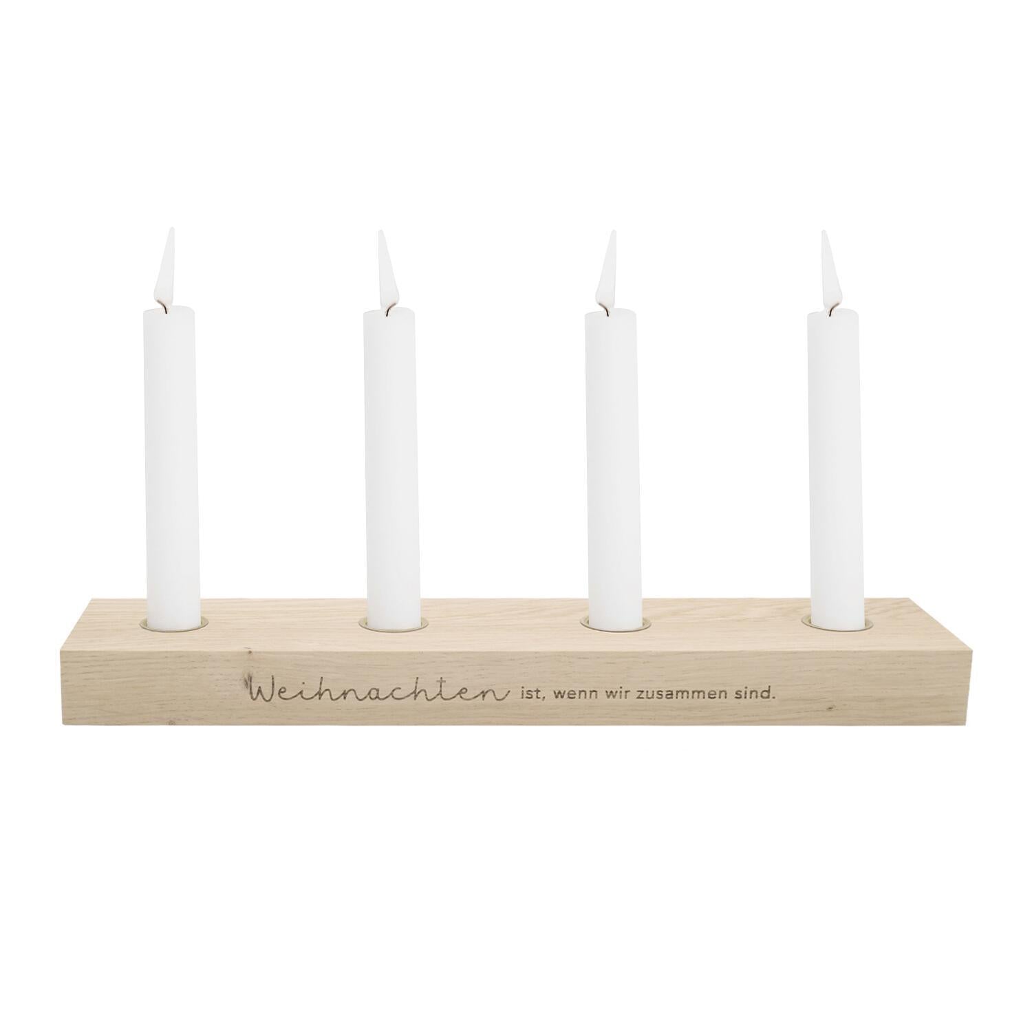 Adventskerzenbrett aus Eiche "Weihnachten" - 35x8x3 cm (Natur)