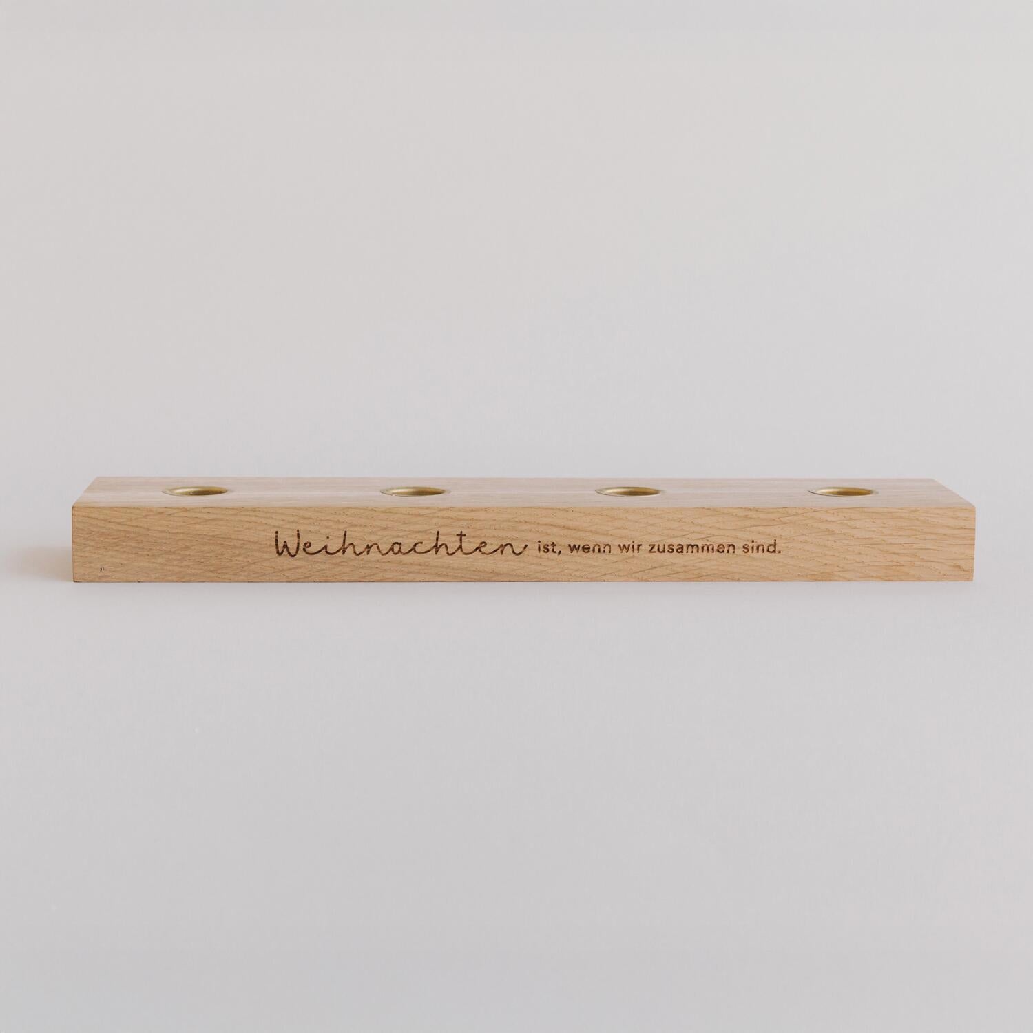 Adventskerzenbrett aus Eiche "Weihnachten" - 35x8x3 cm (Natur)