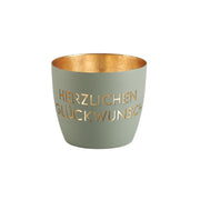 Windlicht "Madras - Herzlichen Glückwunsch" - 10x8,5 cm (Flannel/Gold)