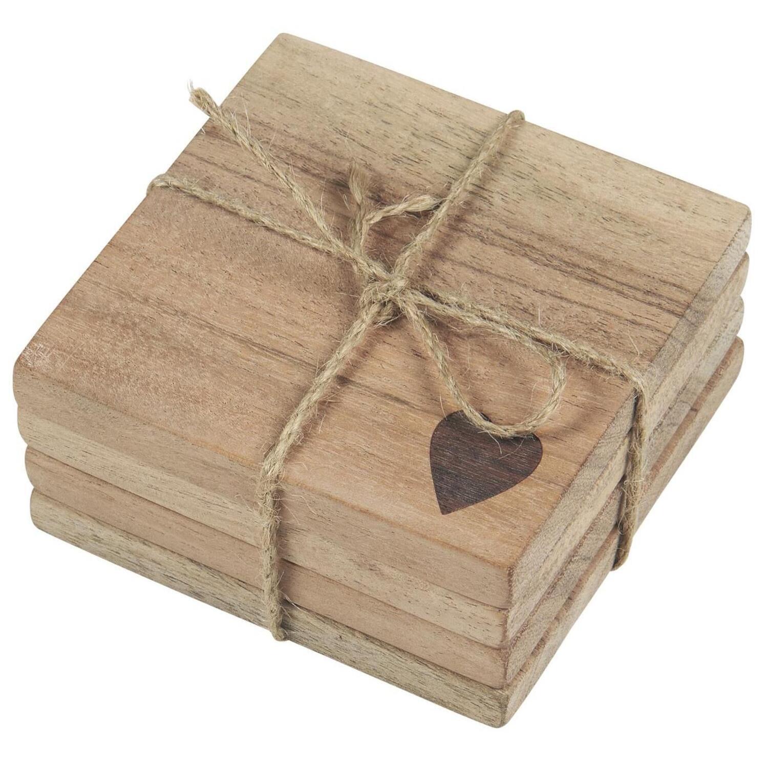 Holz-Untersetzer mit Herz im 4er-Set - 10x10 cm (Natur) Ib Laursen