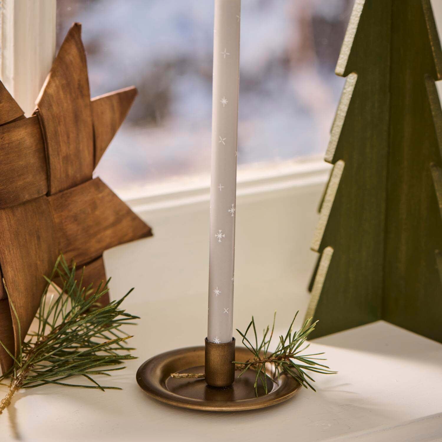 dünne Kerze mit Schneekristallen - ø1,3 cm (Grau/Weiß) Ib Laursen