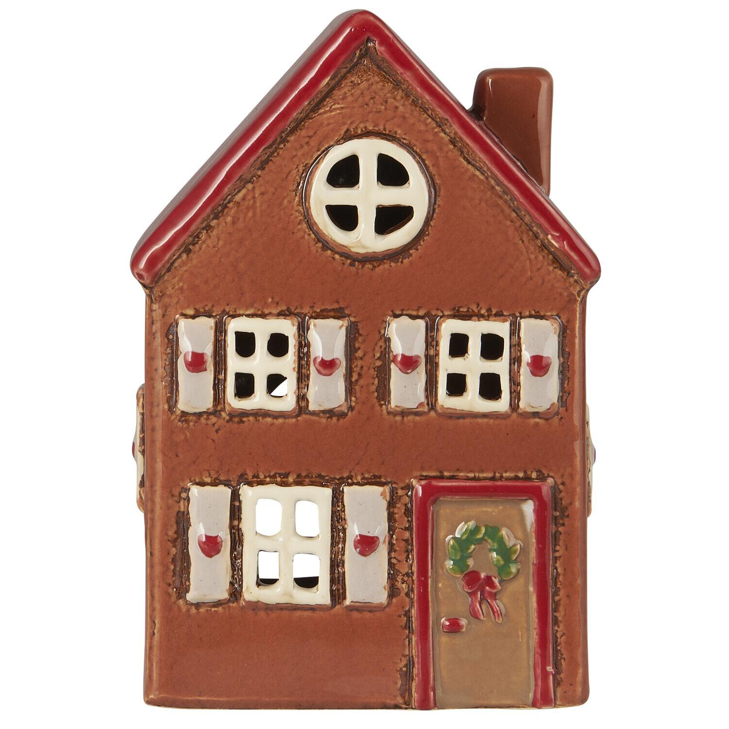 Haus für Teelicht "Stillenat - rotes Dach & Kranz an der Tür" Ib Laursen