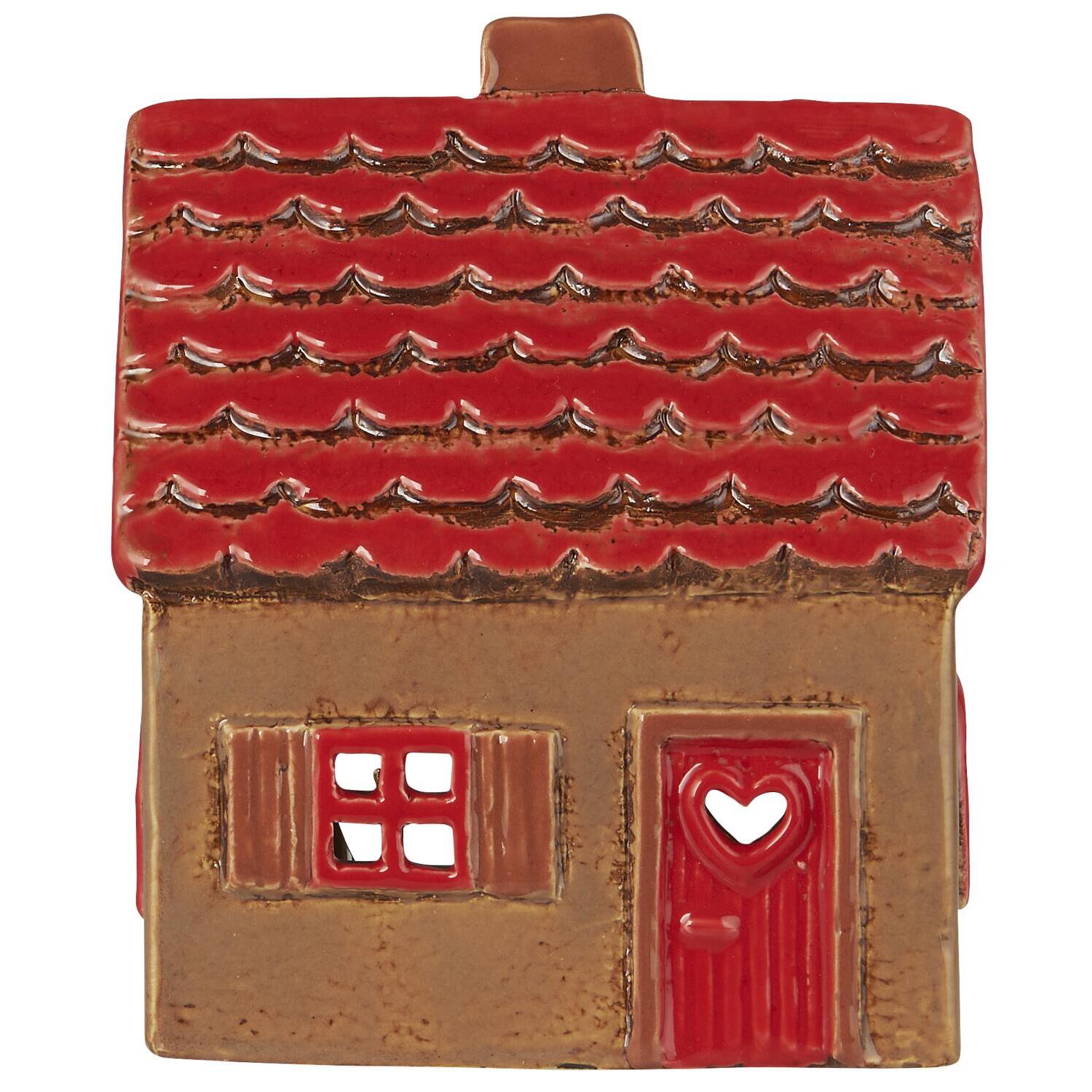 Haus für Teelicht "Stillenat - rotes Dach & rote Tür" - 11x8x14,5 cm (Braun/Rot) Ib Laursen