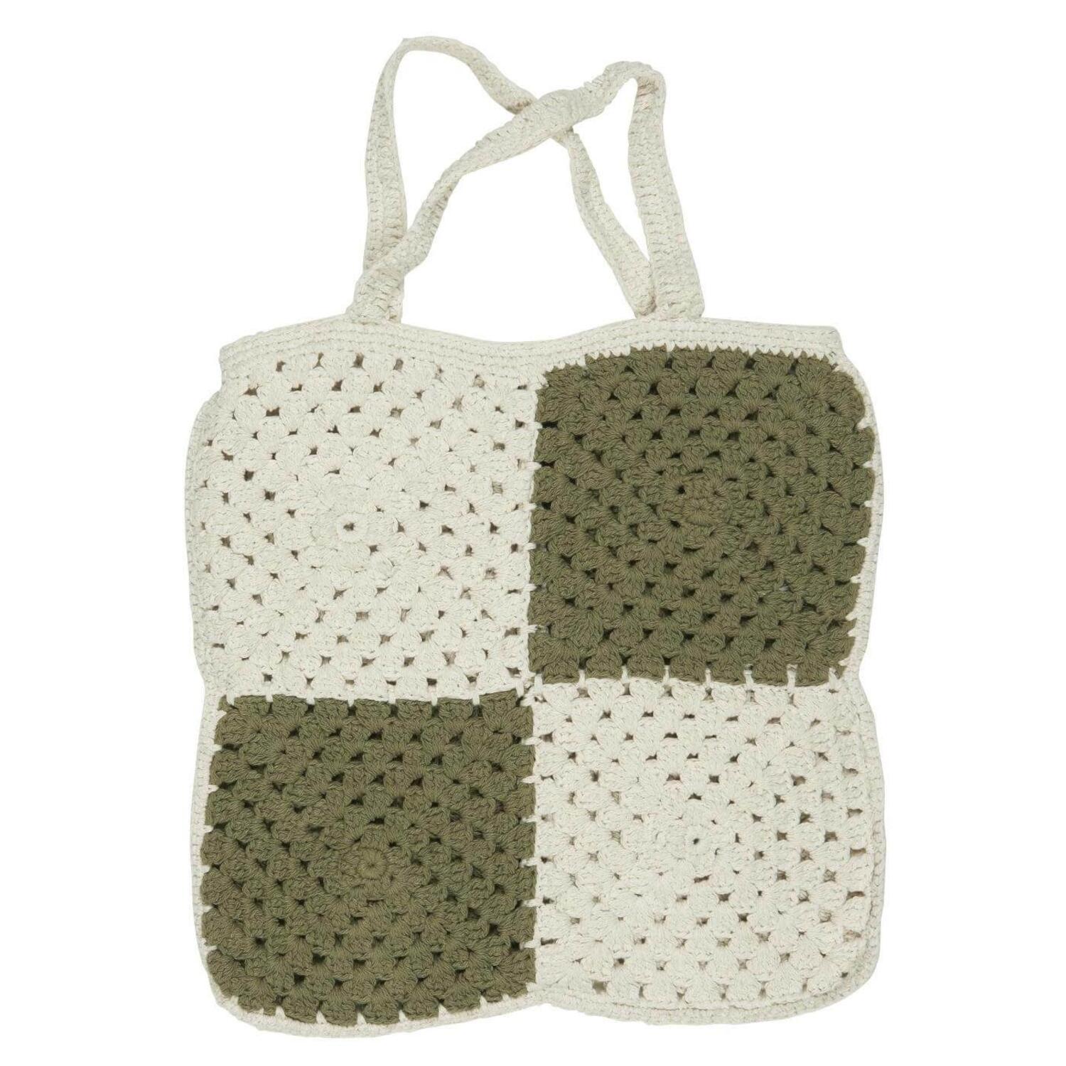 Gehäkelte Tasche mit Karomuster - 40x40 cm (Weiß/Olive) Ib Laursen