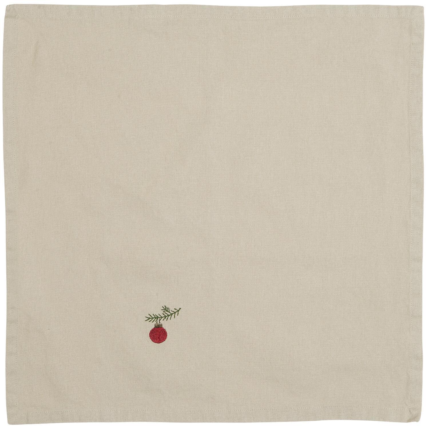 Stoffserviette "Tradition - Weihnachtskugel auf Tannenzweig" - 40x40 cm (Leinenfarbig) Ib Laursen