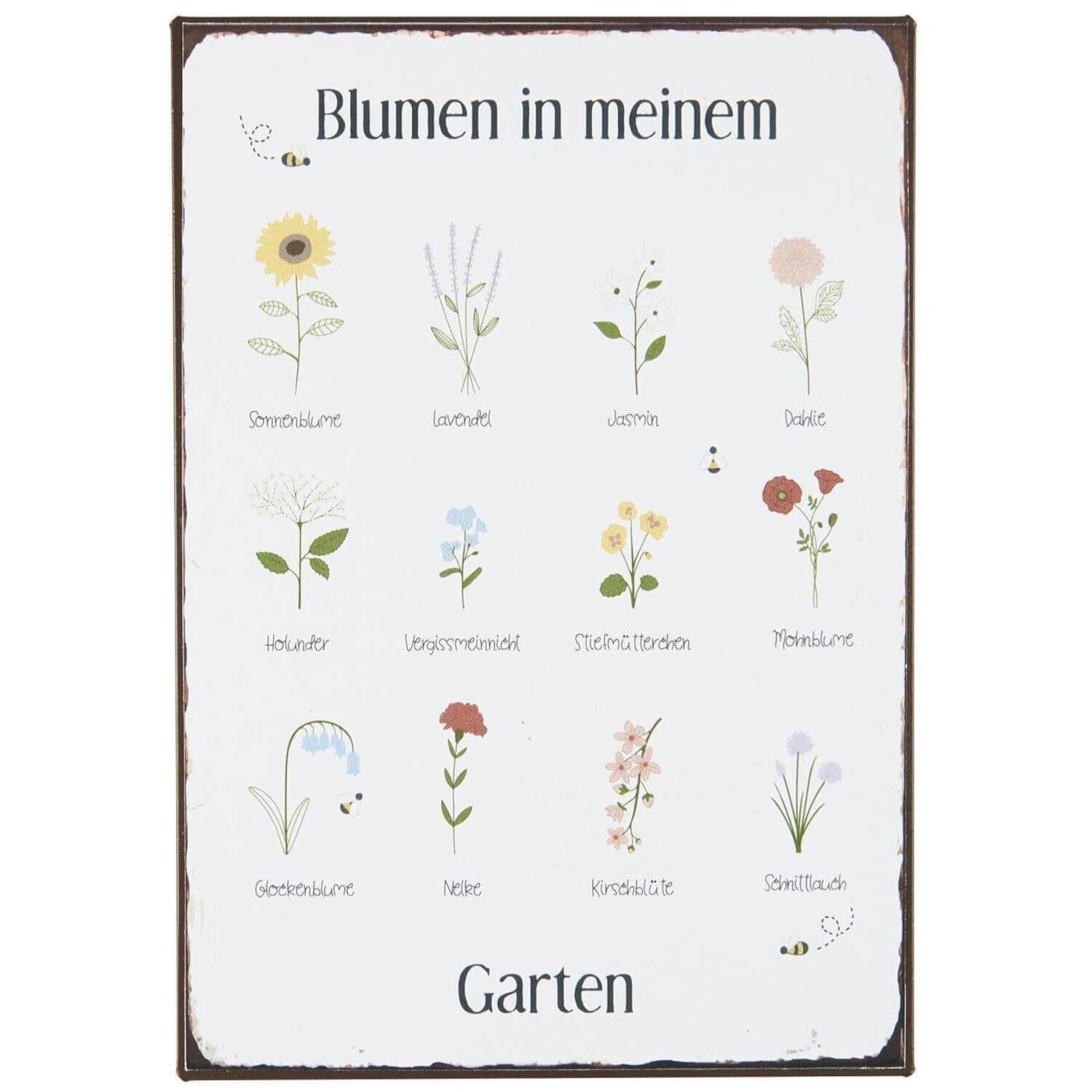 Metallschild "Blumen in meinem Garten" - 14x20 cm (Weiß) Ib Laursen