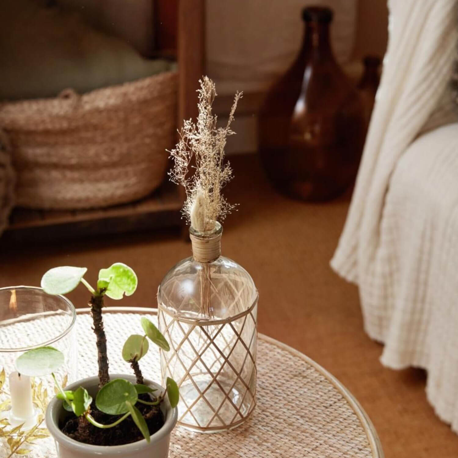 Glasflasche mit Rattangeflecht - 10x22 cm (Transparent, Natur) Ib Laursen