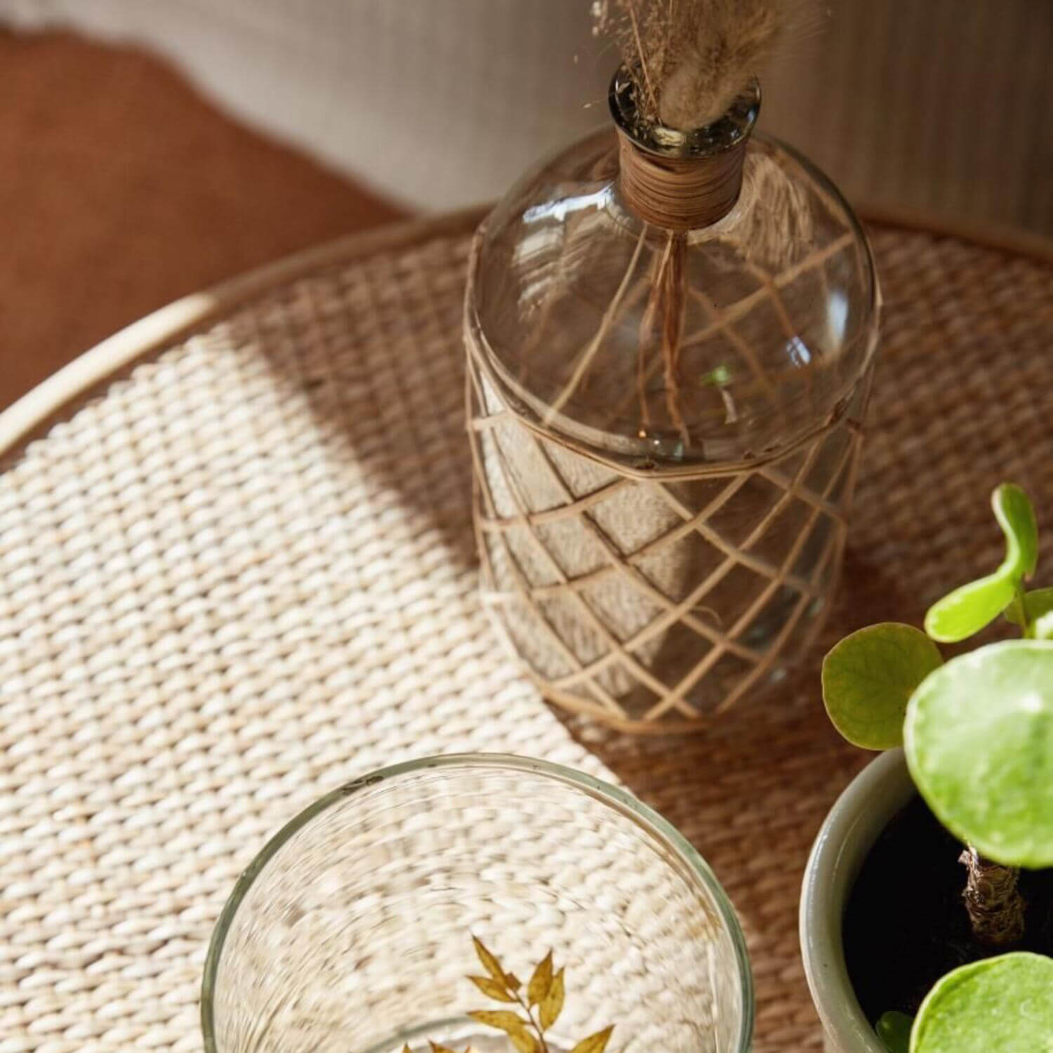 Glasflasche mit Rattangeflecht - 10x22 cm (Transparent, Natur) Ib Laursen