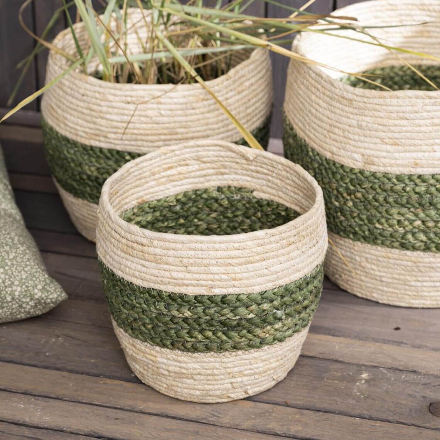 Korb - 34x30 cm (Creme/Grün) Ib Laursen