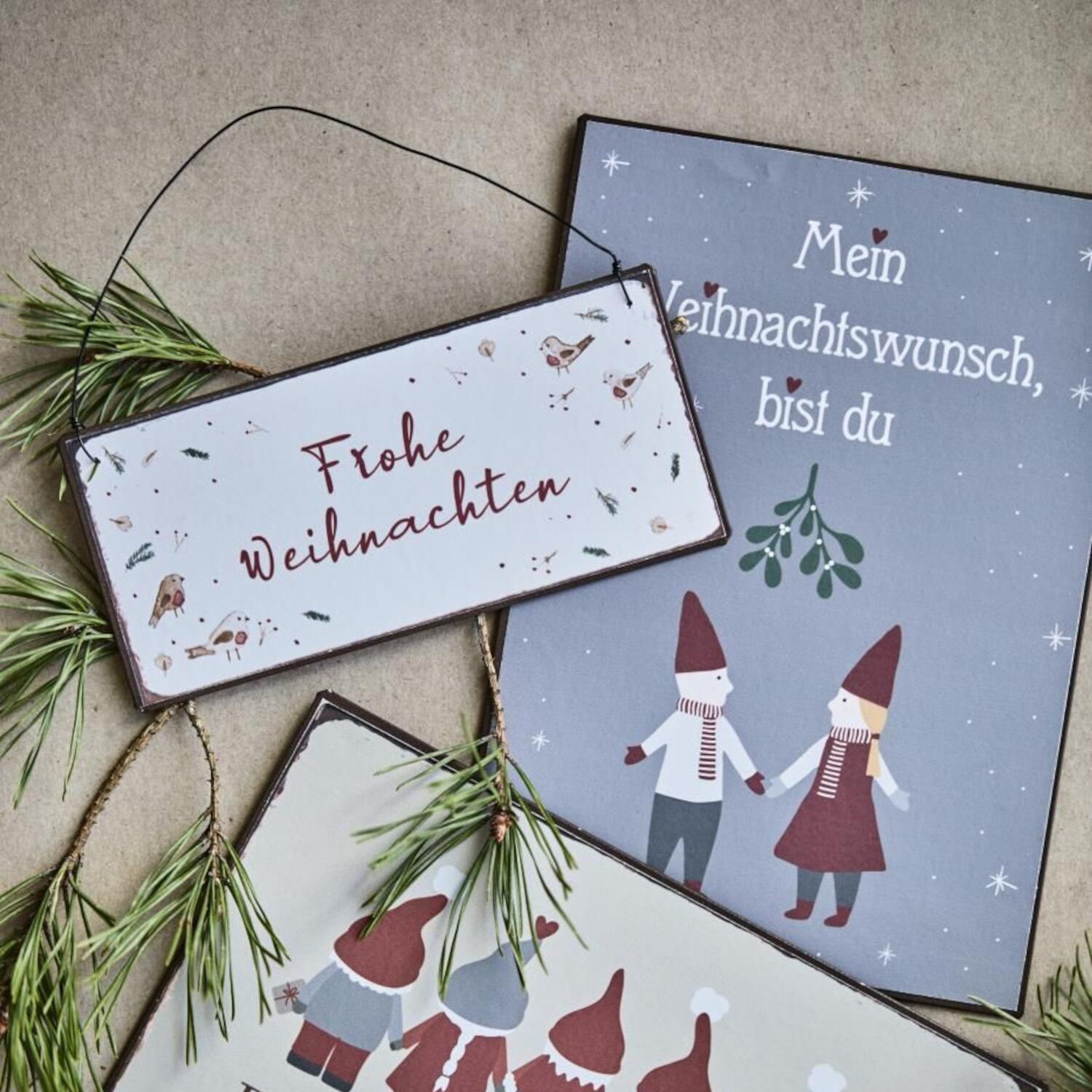 Metallschild "Frohe Weihnachten" - 15x7 cm (Beige/Bunt) Ib Laursen